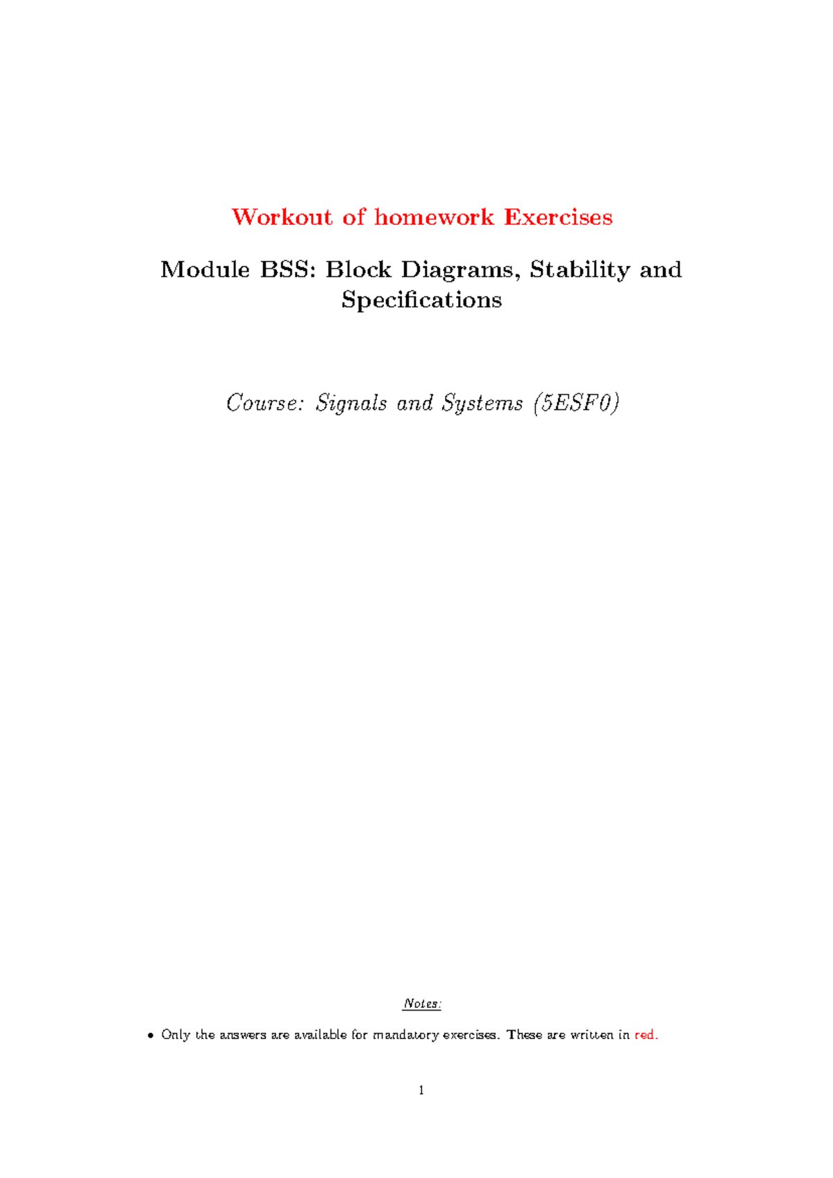 5ESF0 BSS SLT - solutions - Workout of homework Exercises Module BSS ...