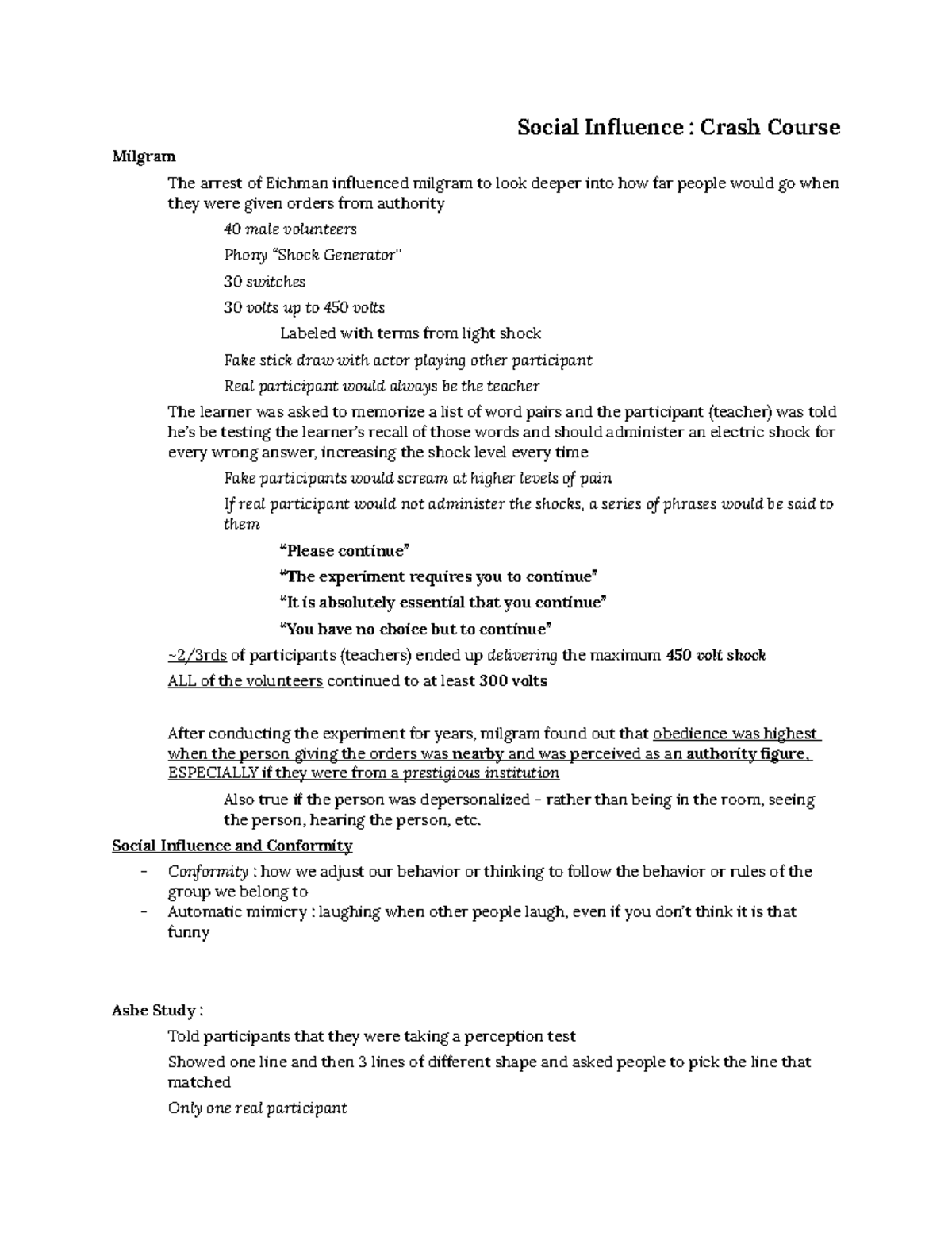 Milgram Paper Video Notes Social Influence Crash Course Milgram The