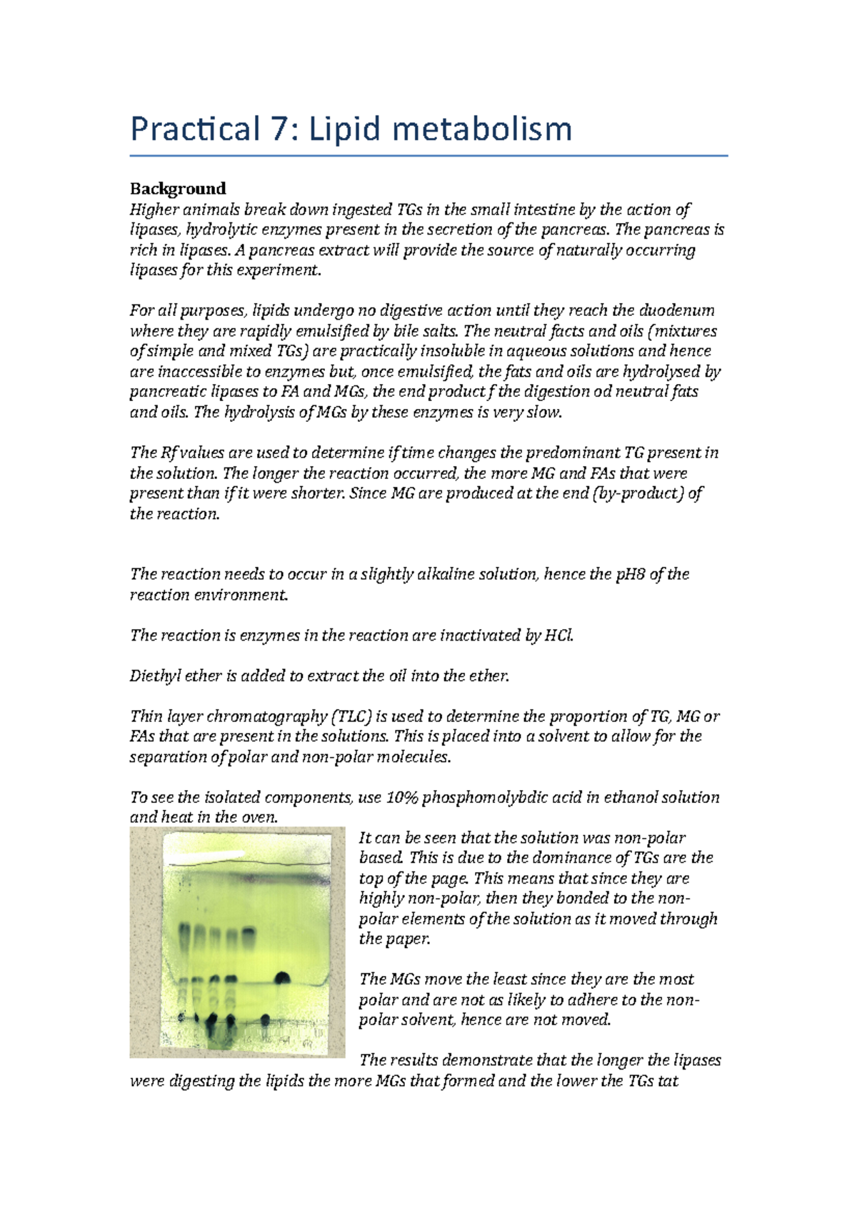 Practical Summary Theory - Practical 7: Lipid metabolism Background ...