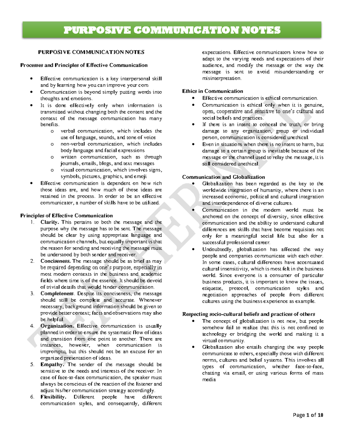 Purposive Communication Notes Purposive Communication Notes Processes And Principles Of 