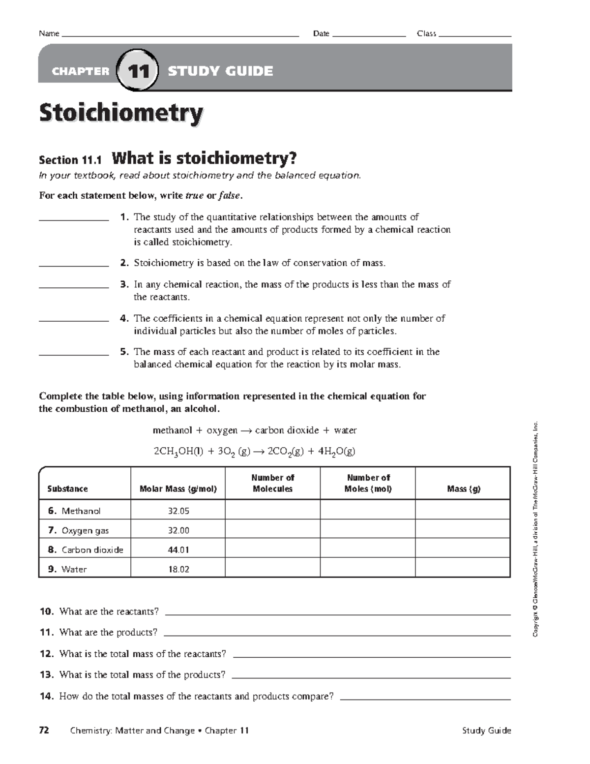 Chapter 11 Study Guide - Copyright © Glencoe/McGraw-Hill, A Division Of ...