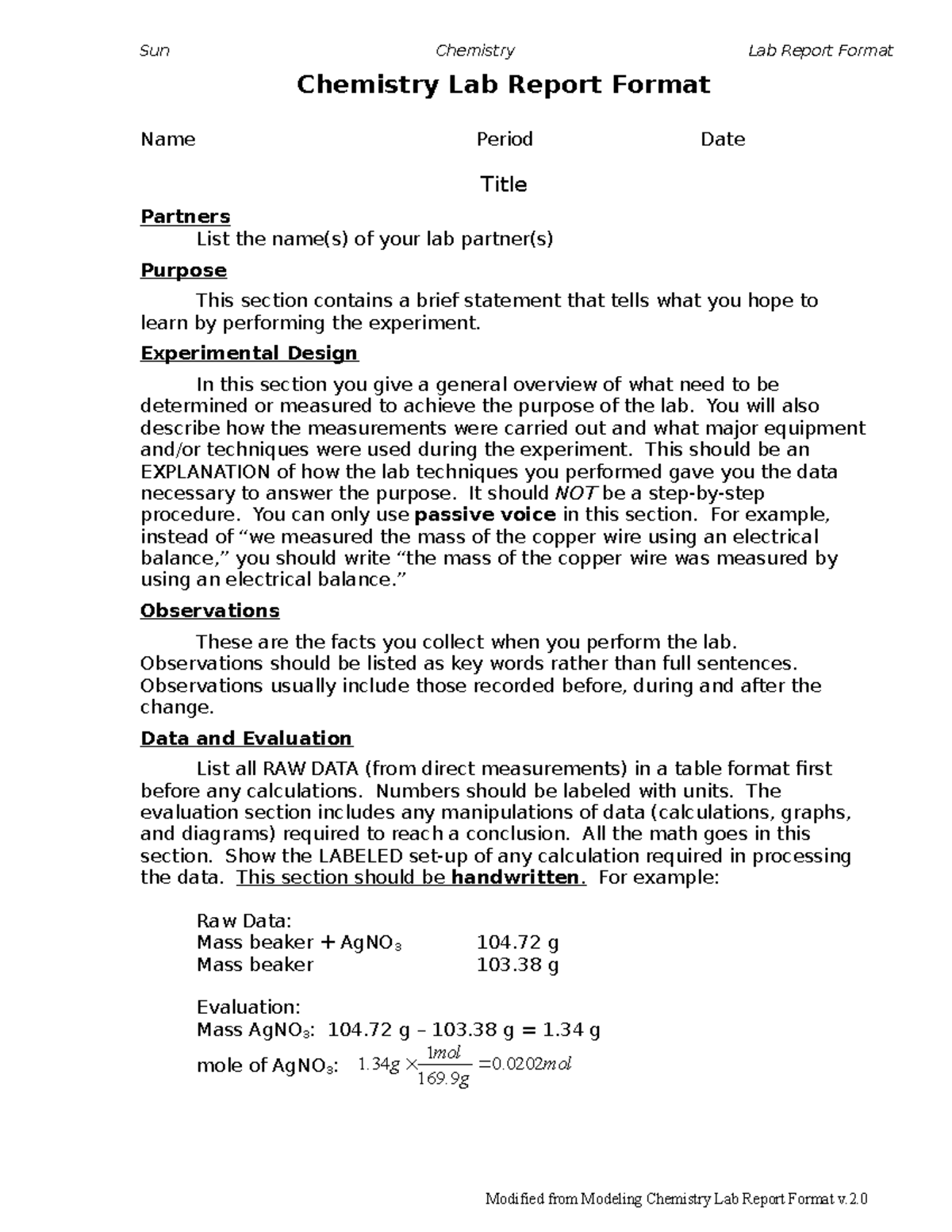 Lab report format - lectures - Sun Chemistry Lab Report Format ...