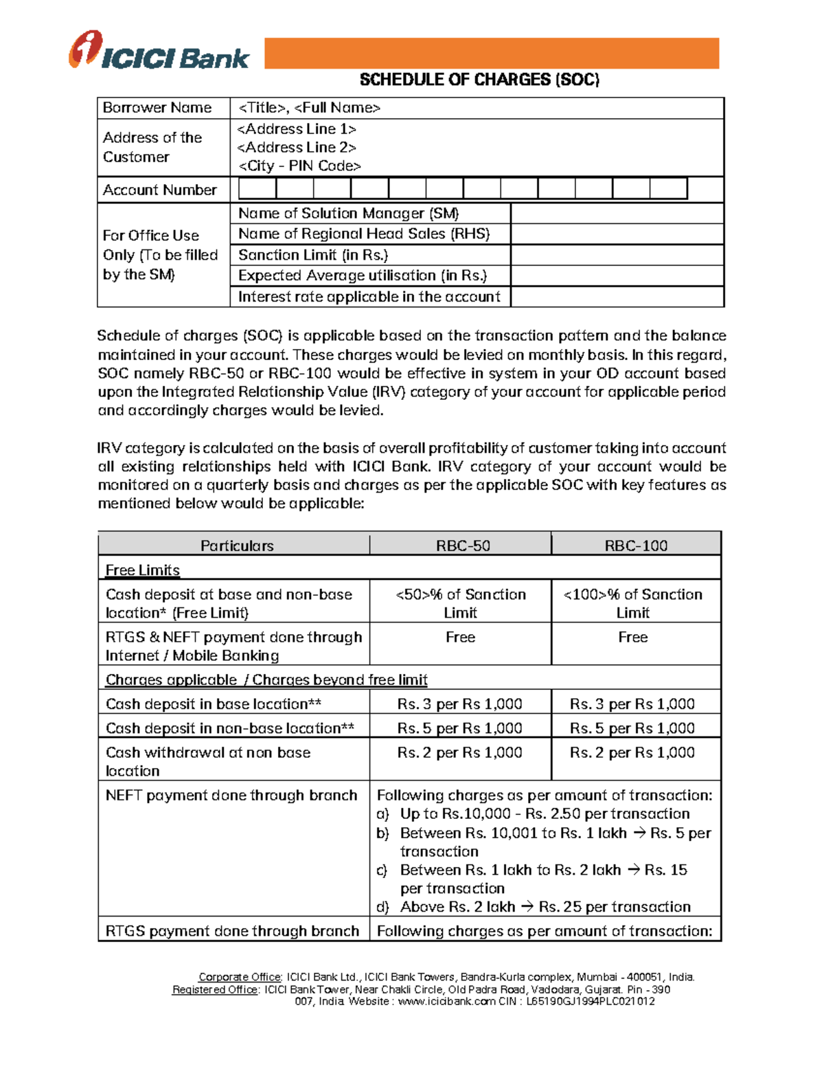 SOC Sheet Revised Hfnfndn Corporate Office ICICI Bank Ltd., ICICI Bank Towers, BandraKurla