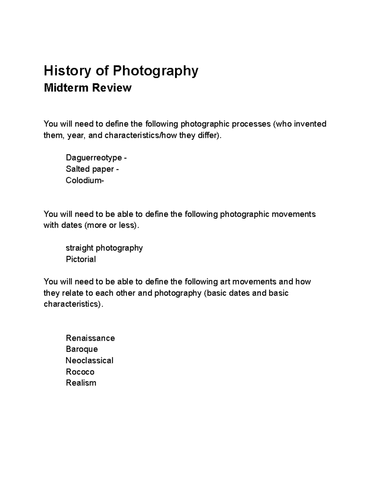 Test review2 Testreview History of Photography Midterm Review You