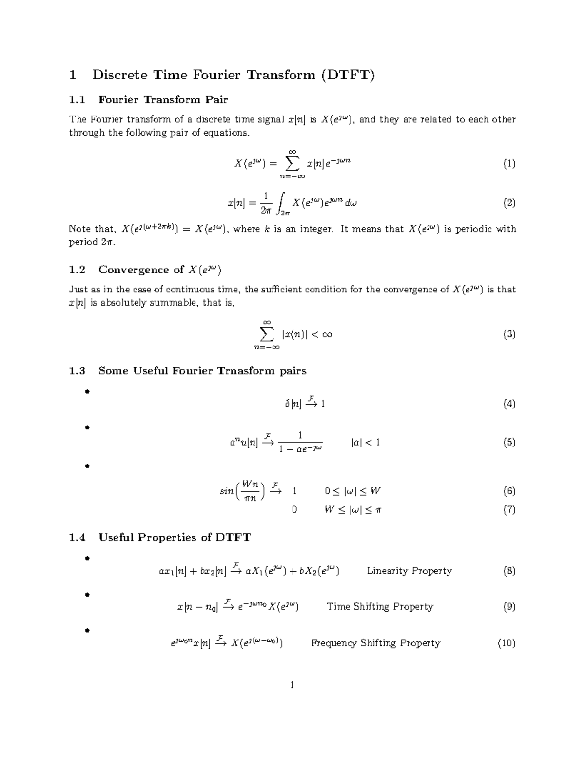 Ch 5 and 6 summary signals and systems - 1 Discrete Time Fourier ...