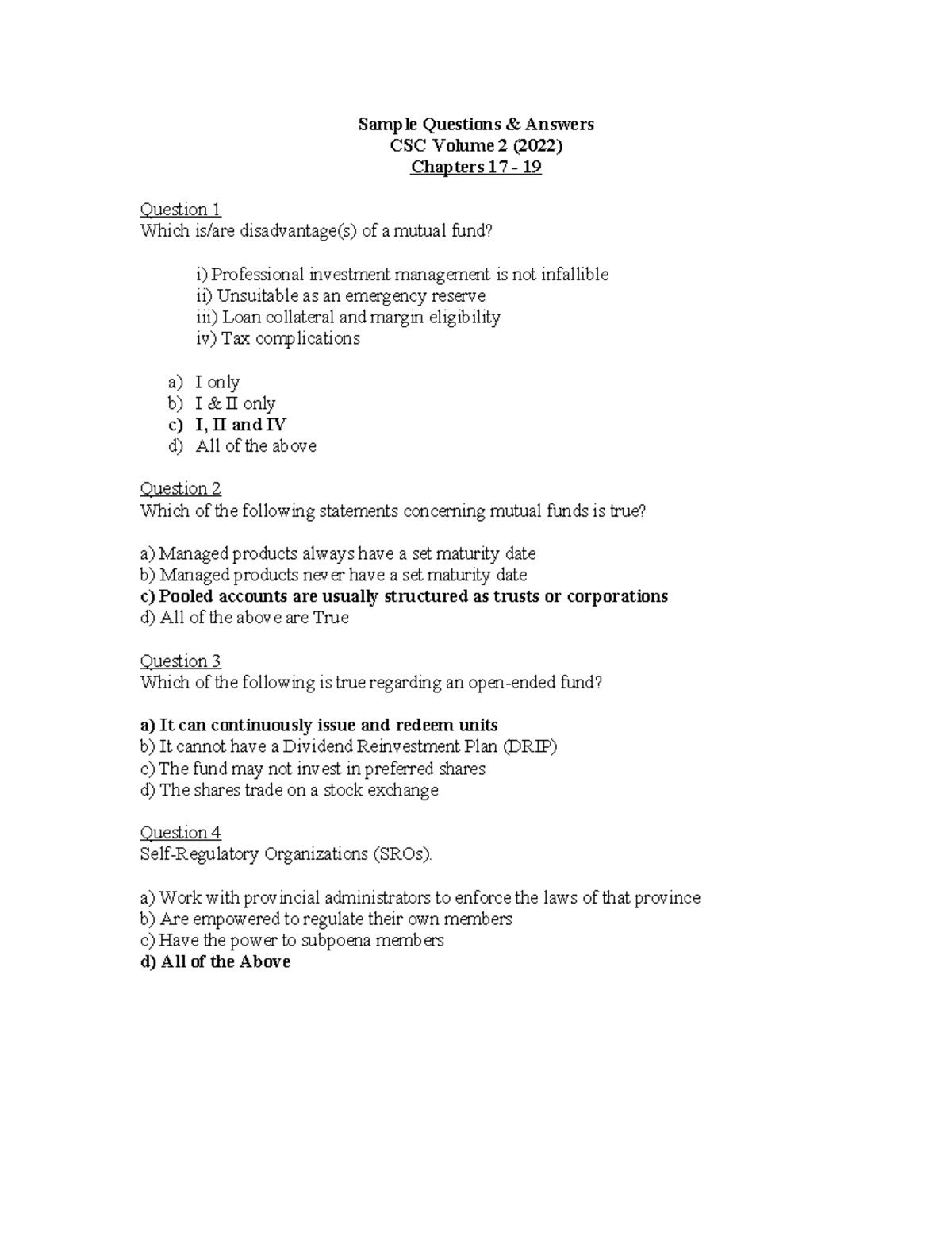 CSC Volume 2 (Questions Ch 17-19) Answers 2022 - Sample Questions ...