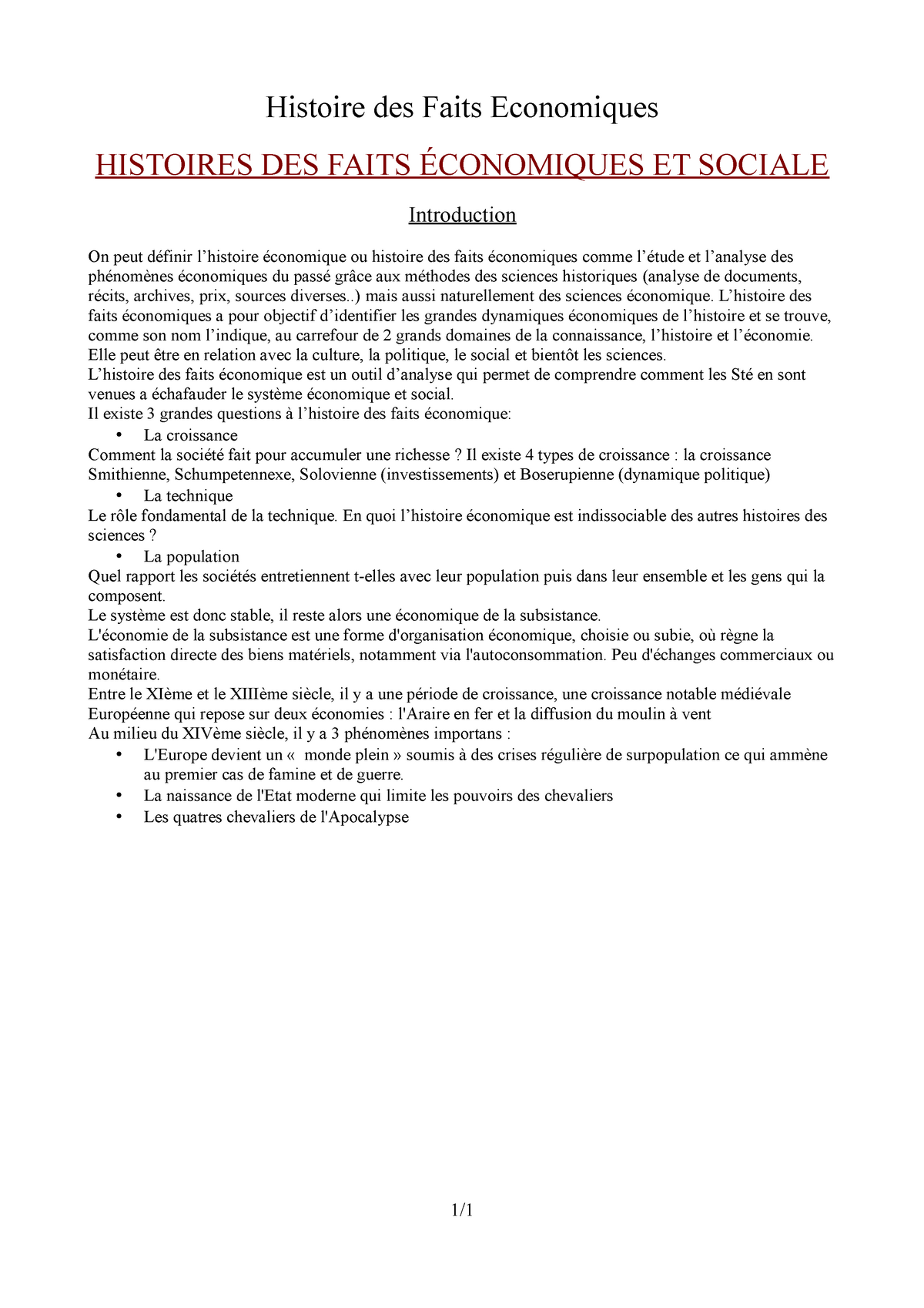 Intro HFE - Histoire Des Faits Economiques HISTOIRES DES FAITS ...