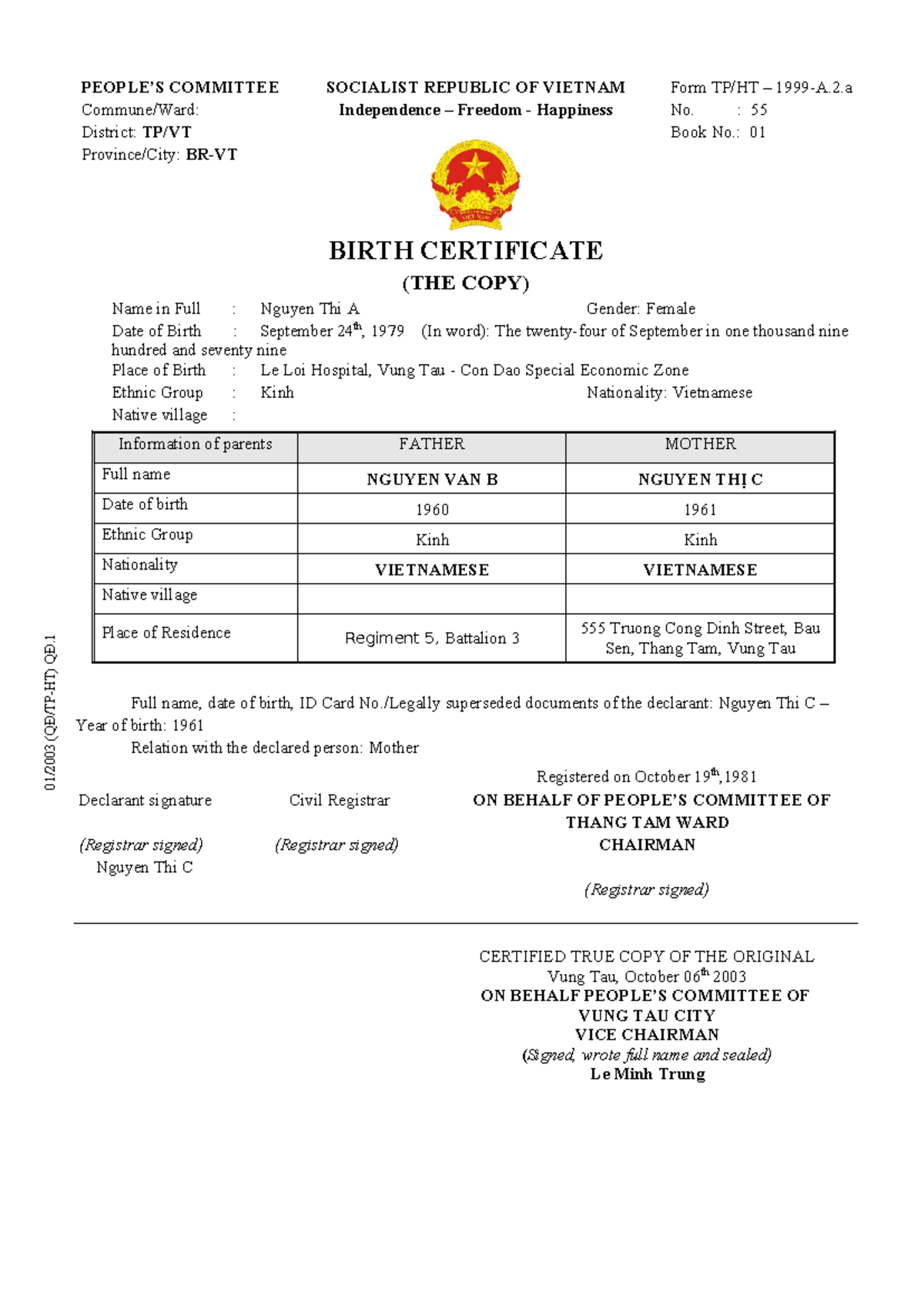 GKS-Form TPHT–1999-A - Form GKS 1999 - PEOPLE’S COMMITTEE Commune/Ward ...