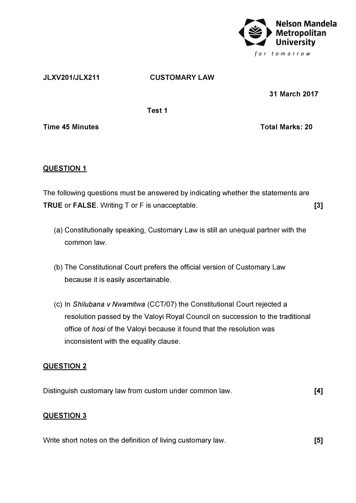 customary-law-test-1-jlxv201-jlx211-customary-law-31-march-2017-test