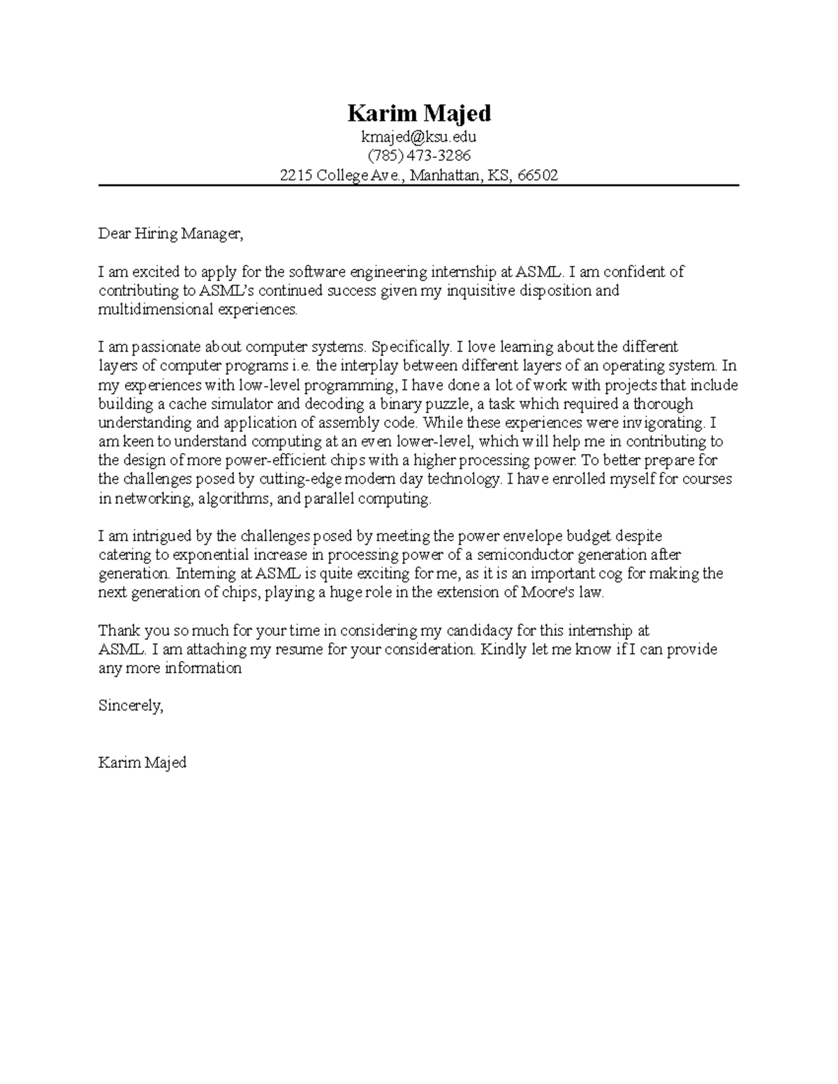 Cover Letter Example - Copy - Karim Majed kmajed@ksu (785) 473- 2215 ...