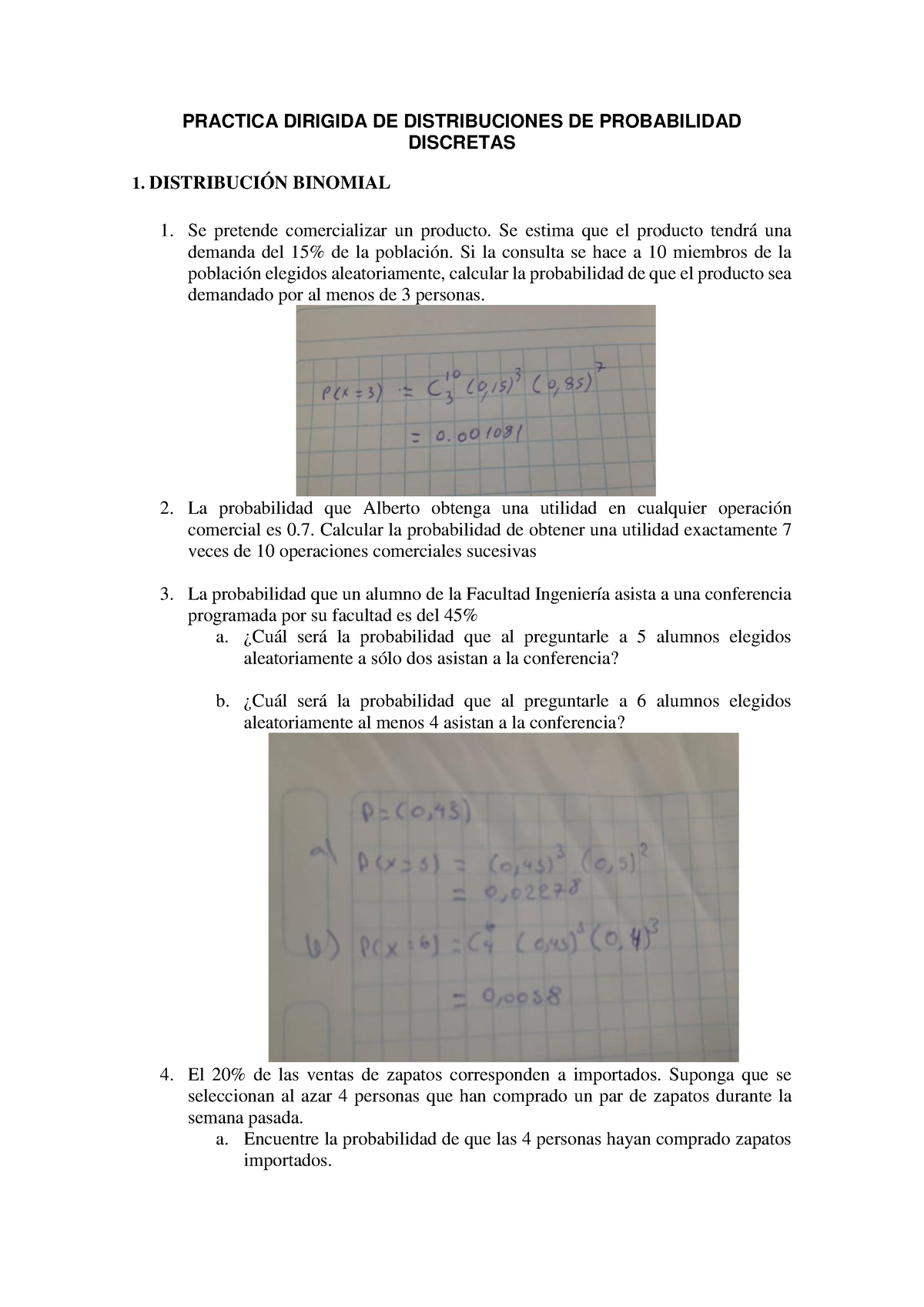 Practica Dirigida DE Distribuciones DE Probabilidad Discretas Y ...