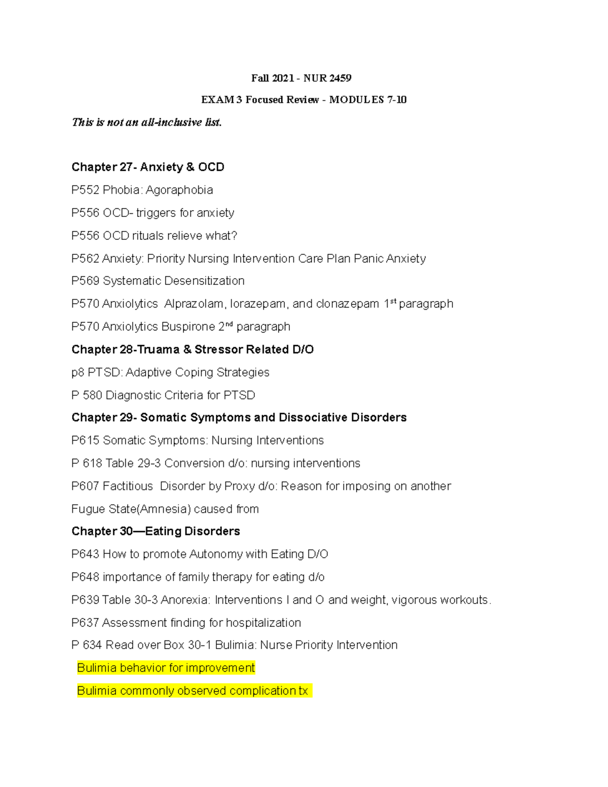 Exam 3 Study Guide - Fall 2021 - NUR 2459 EXAM 3 Focused Review ...
