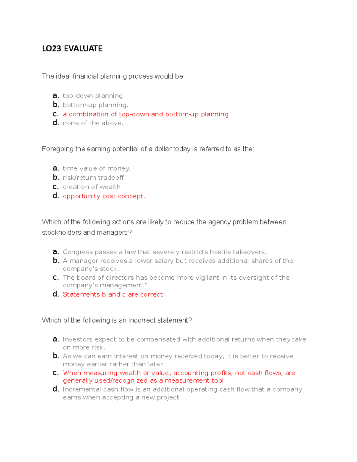 LO23 Evaluate - PRACTICAL ACTIVITY MULTIPLE CHOICE LO23 - LO23 EVALUATE ...