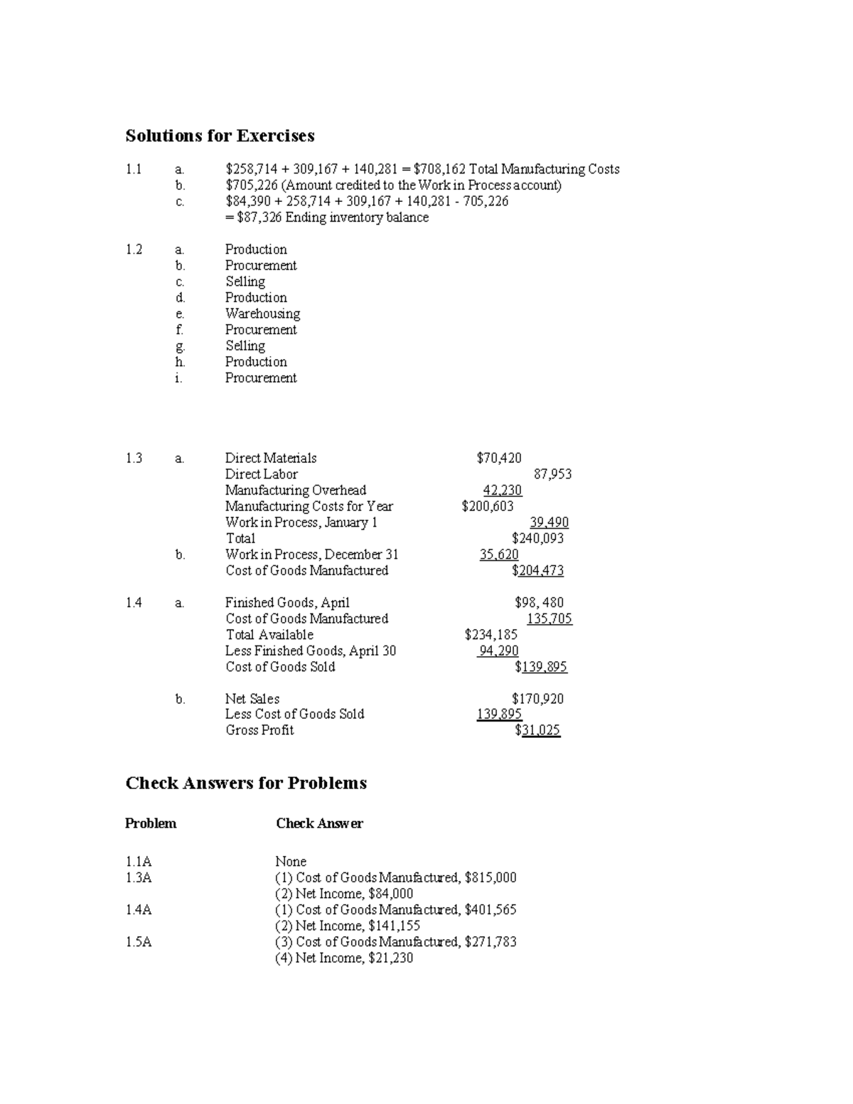 Cost Accounting PDF Info - Solutions For Exercises 1 A. $258,714 ...