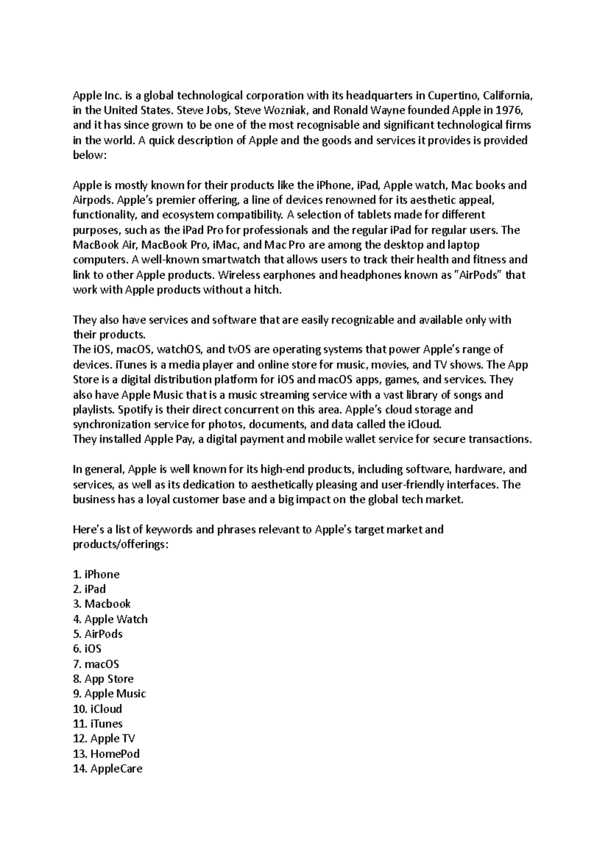 SEO, SEM - essay - Apple Inc. is a global technological corporation ...