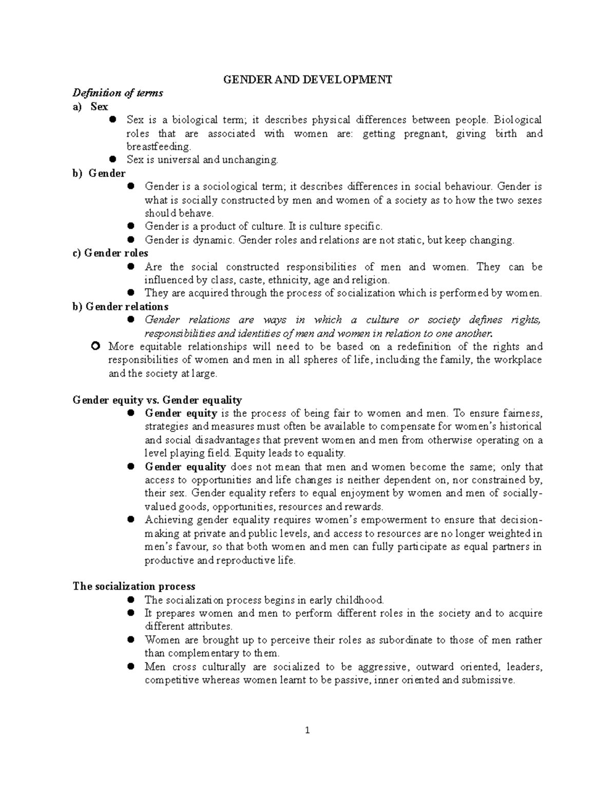 Gender AND Development - GENDER AND DEVELOPMENT Definition of terms a ...