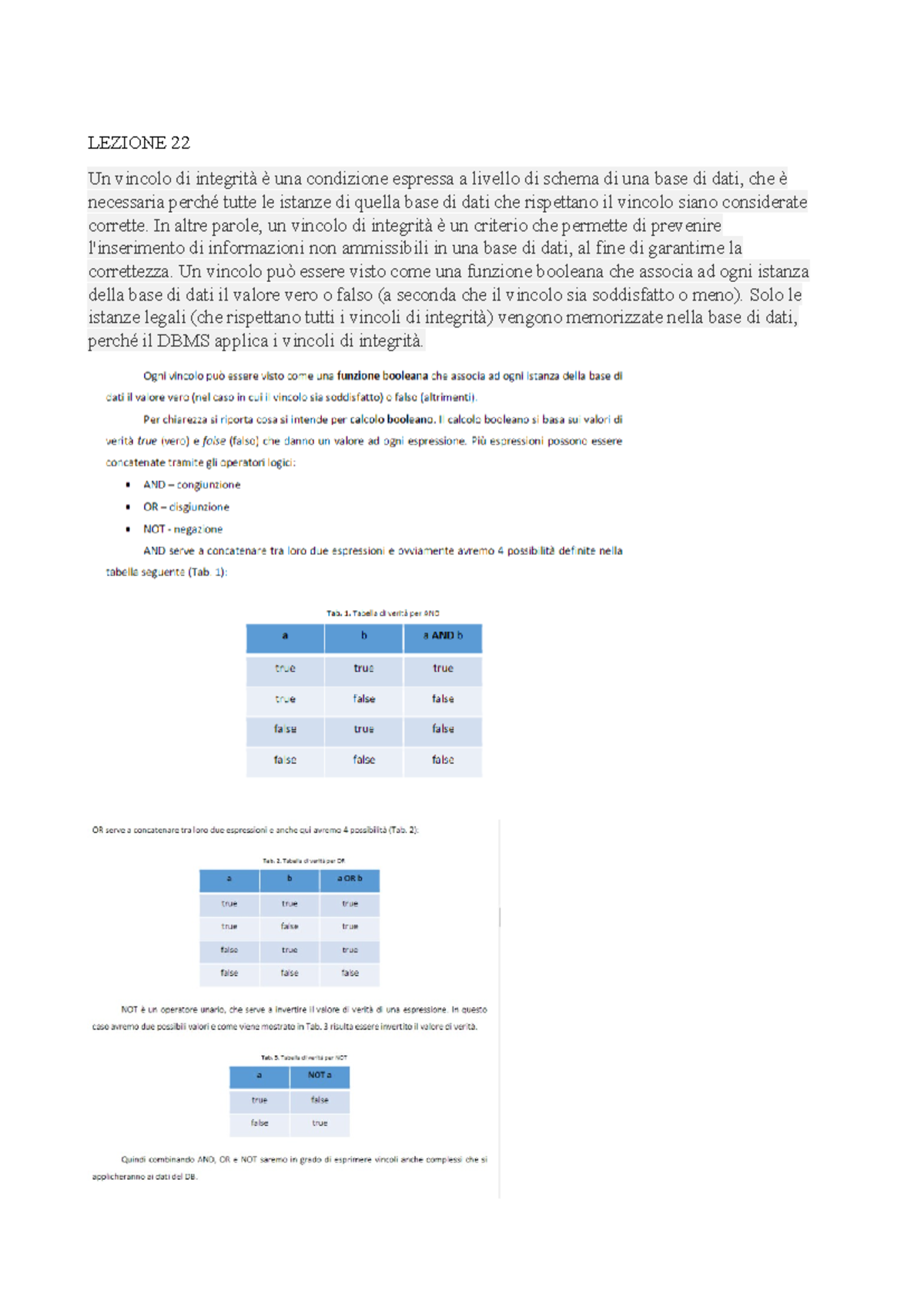 Abilita Informatiche Lezioni - LEZIONE 22 Un vincolo di integrità è una ...