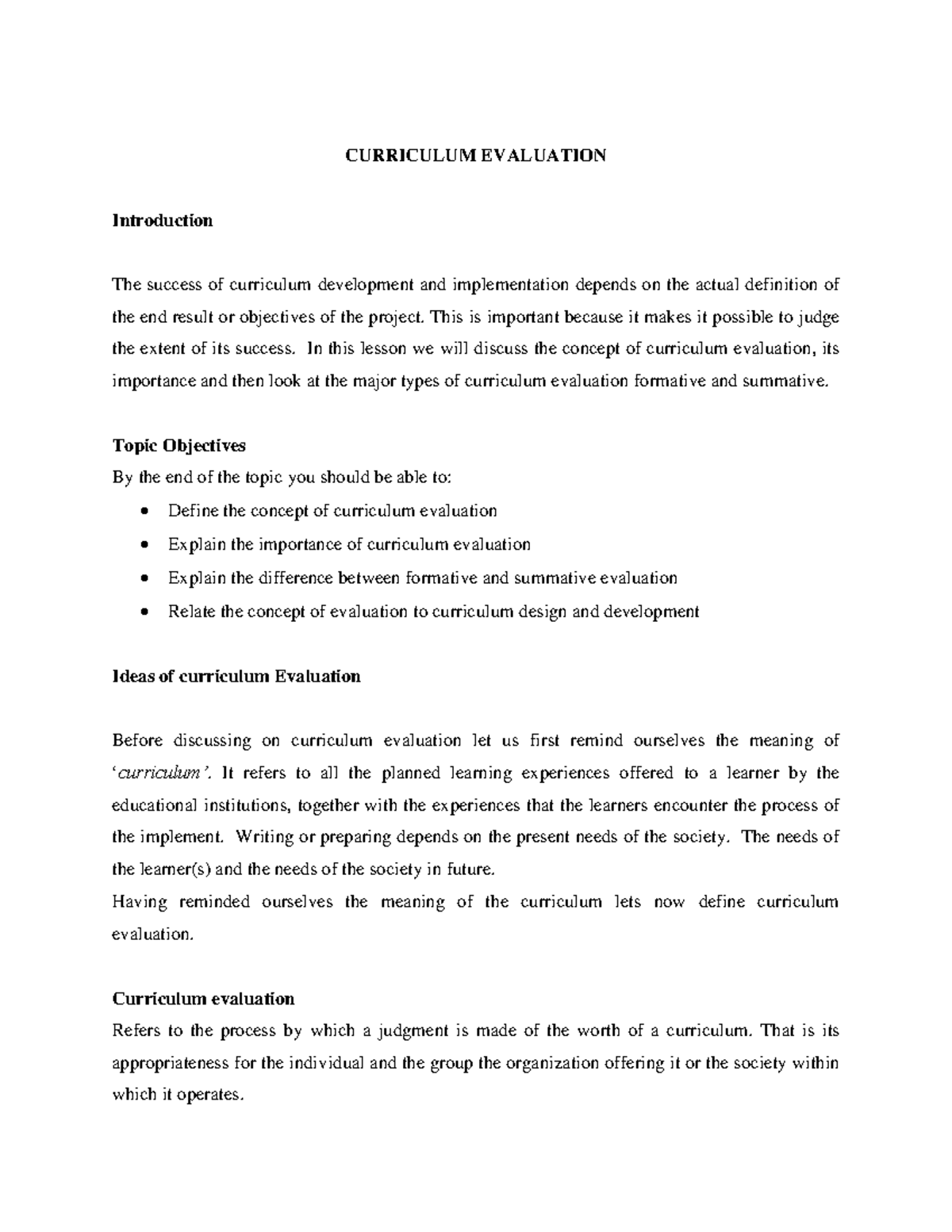 WK 12 Module VIII EDUC 211 - CURRICULUM EVALUATION Introduction The ...