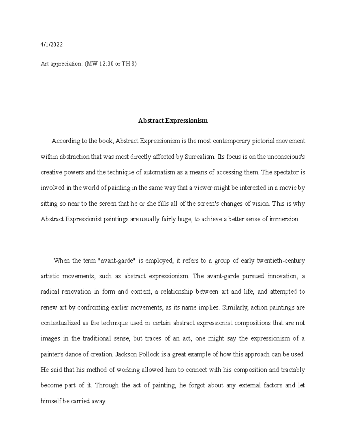 essay about abstract expressionism