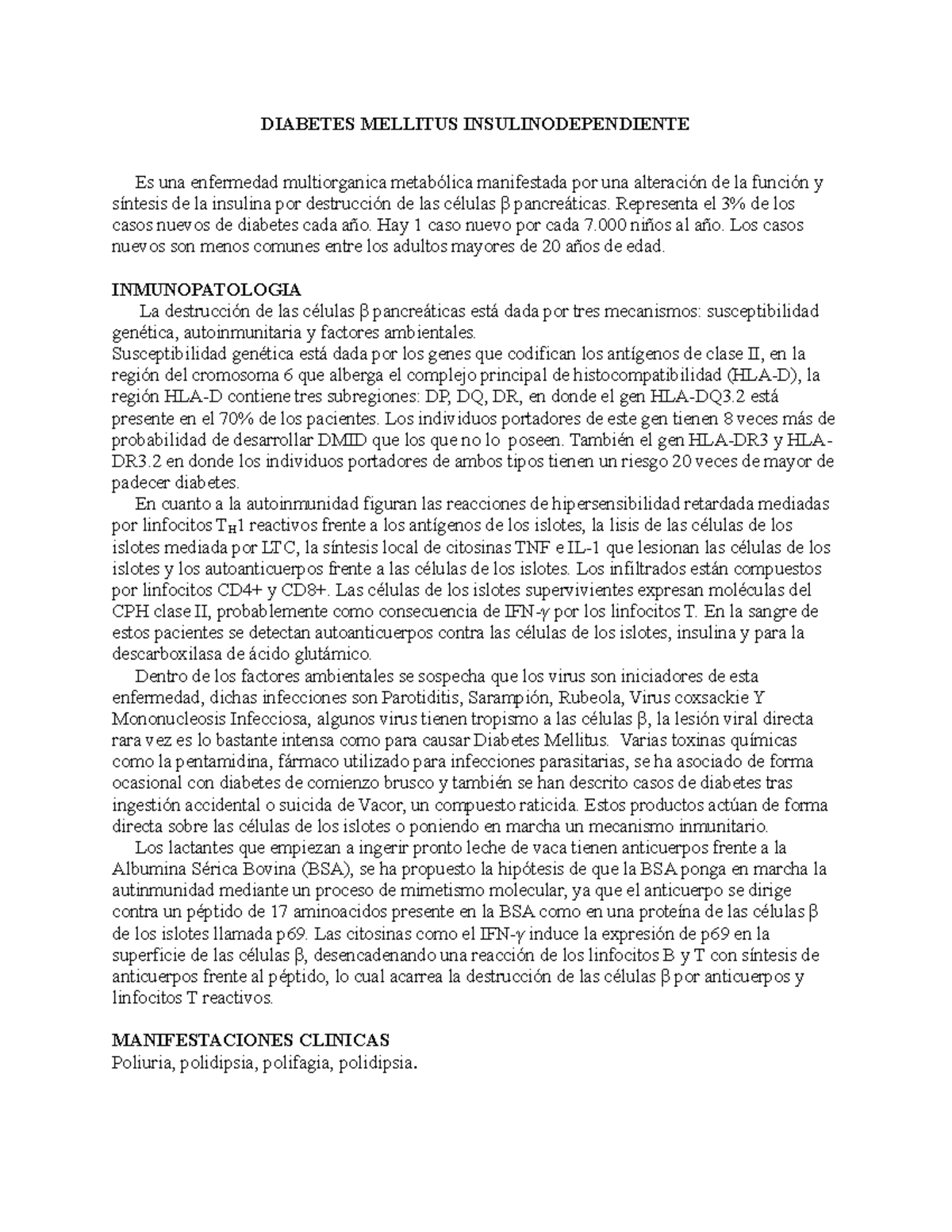 DMID resumen - DATOS CARACTERISTICOS DE DIABETES Y CLASIFICACION ...