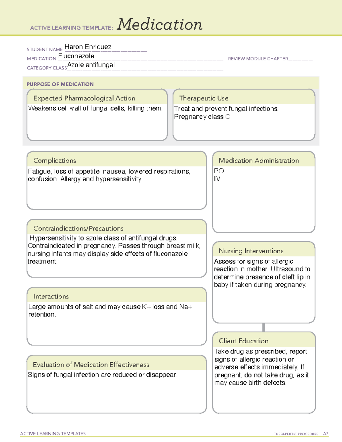 Med Card Fluconazole - ACTIVE LEARNING TEMPLATES TherapeuTic procedure ...