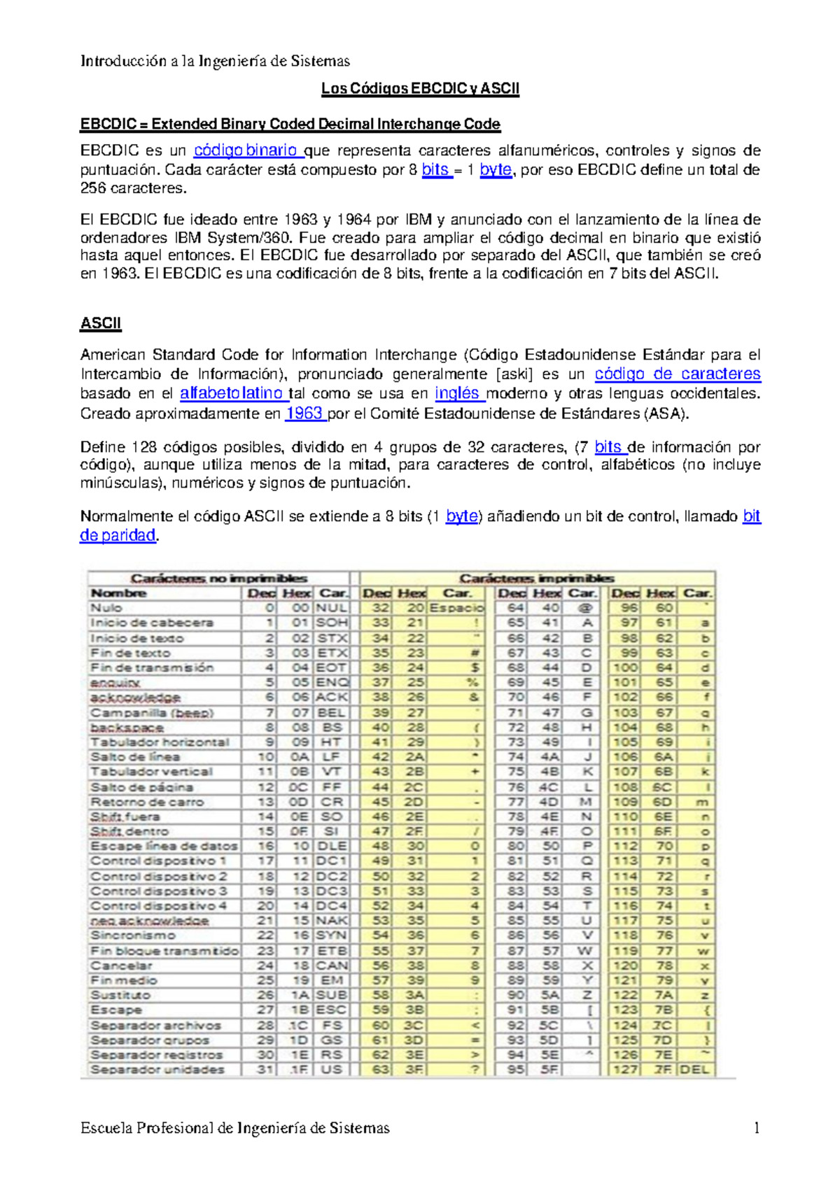 Sistemas de Numeracion - Los Códigos EBCDIC y ASCII EBCDIC = Extended ...