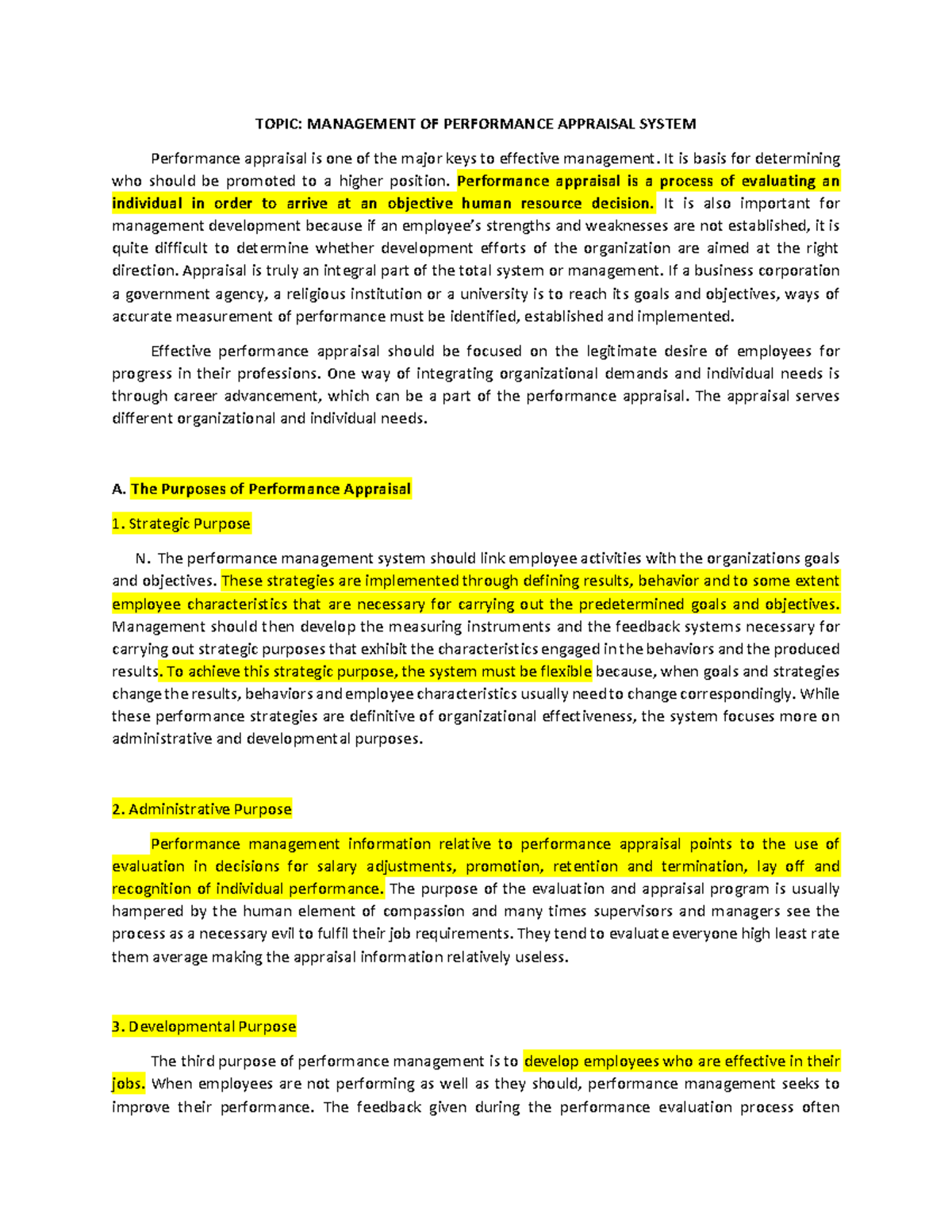 Human Resource Management - TOPIC: MANAGEMENT OF PERFORMANCE APPRAISAL ...
