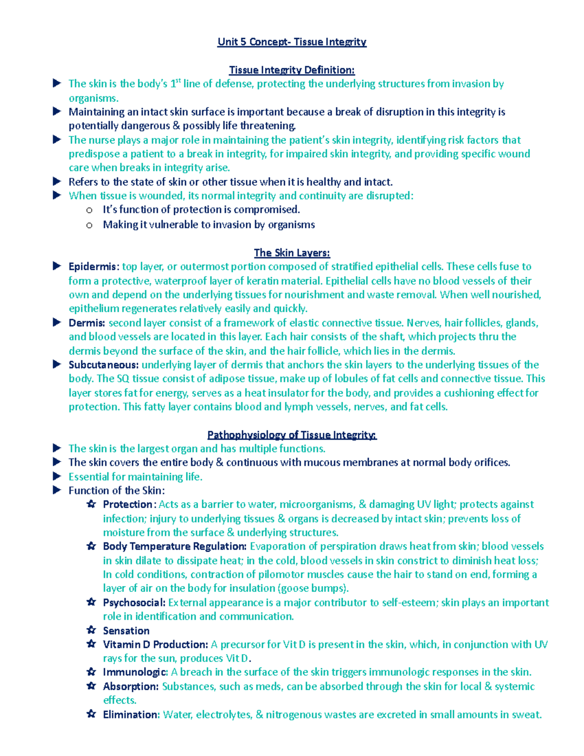 Unit 5 - Tissue Integrity - Unit 5 Concept- Tissue Integrity Tissue ...