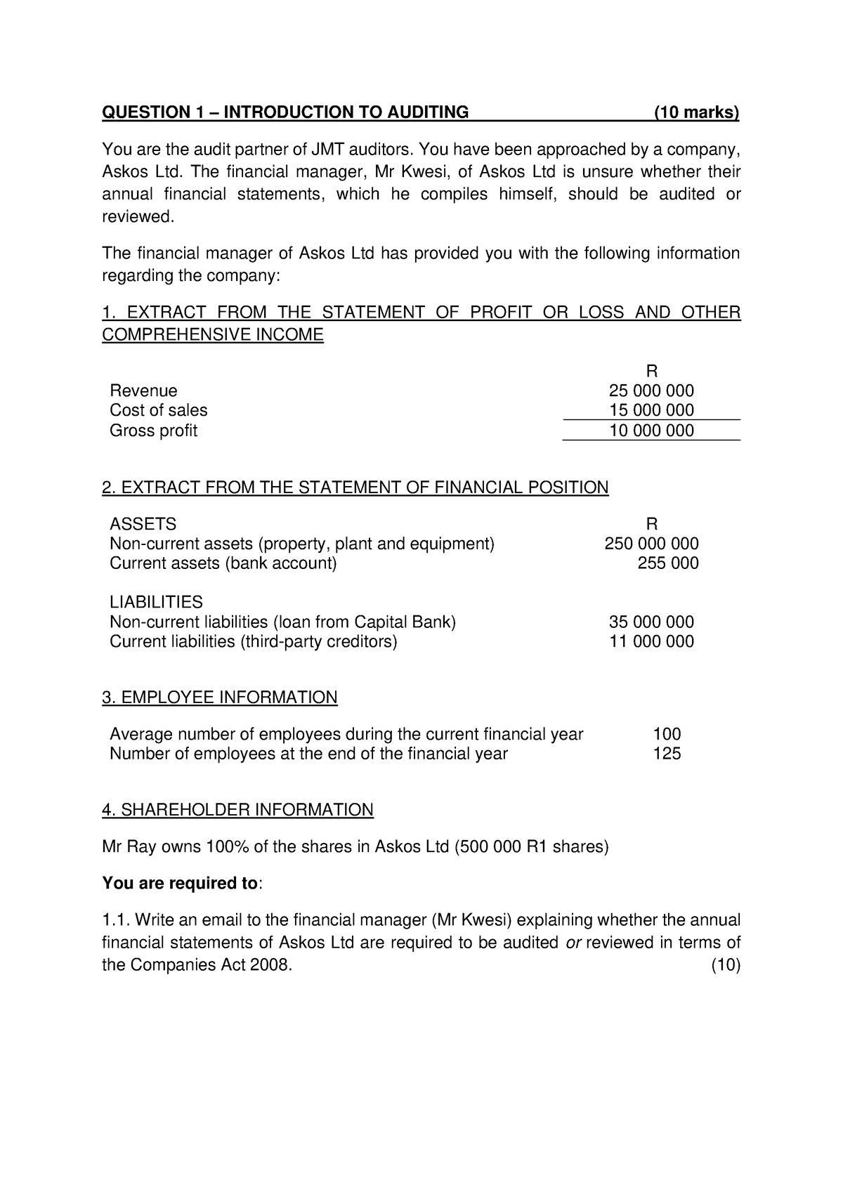 Practice Questions 1 - Auditing Chapter 1 And 2 - QUESTION 1 ...