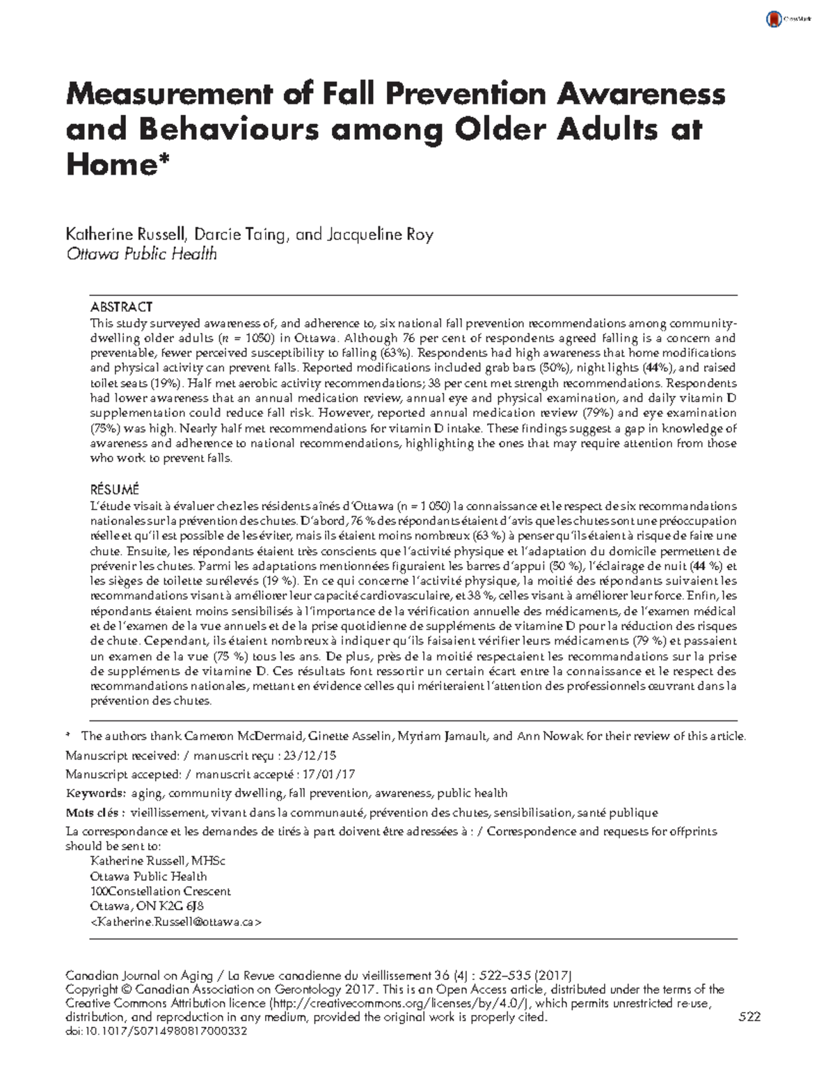 Measurement of fall prevention and behaviour - IEN36 - John Abbott ...