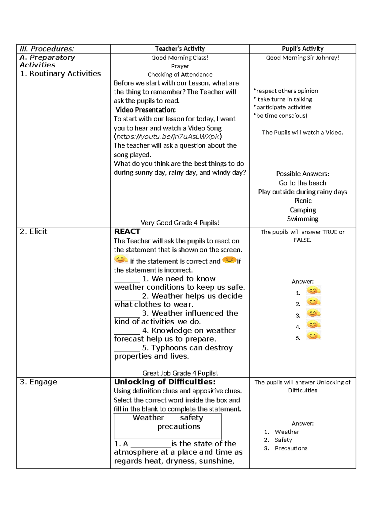 John DLP Demo - Detailed Lesson Plan - III. Procedures: Teacher’s ...