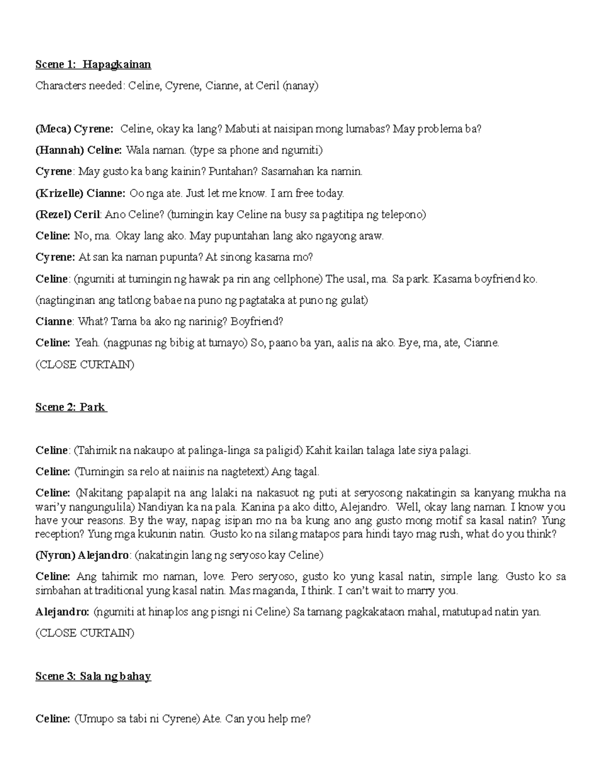 Sa Piling mo Sana - Short story script - Scene 1: Hapagkainan ...