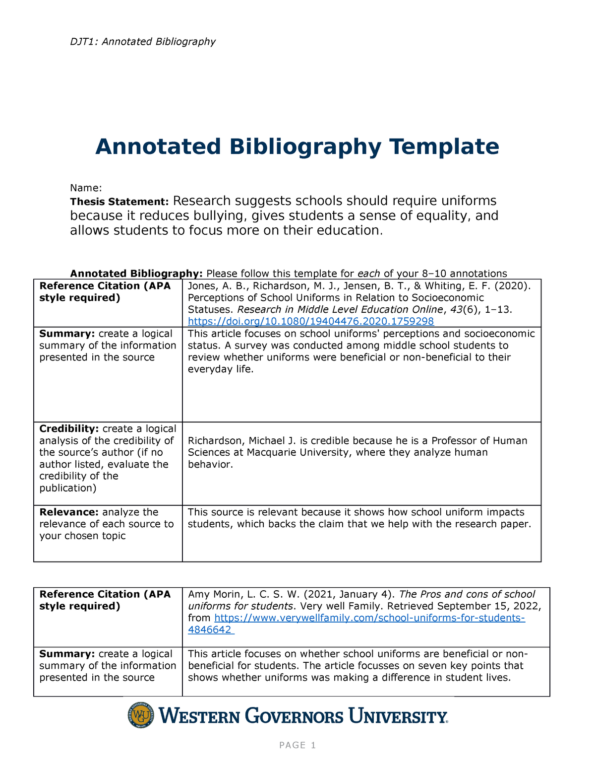 annotated bibliography thesis statement example