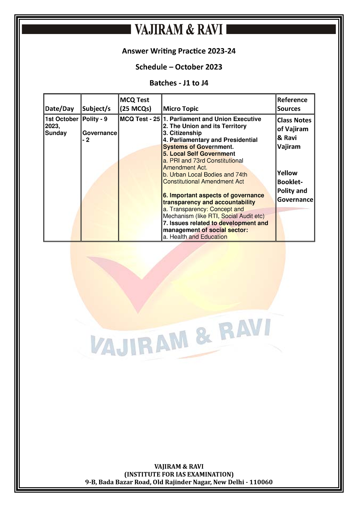 AWP 2023 Schedule Group I Batches J1 to J4 1 Oct VAJIRAM & RAVI