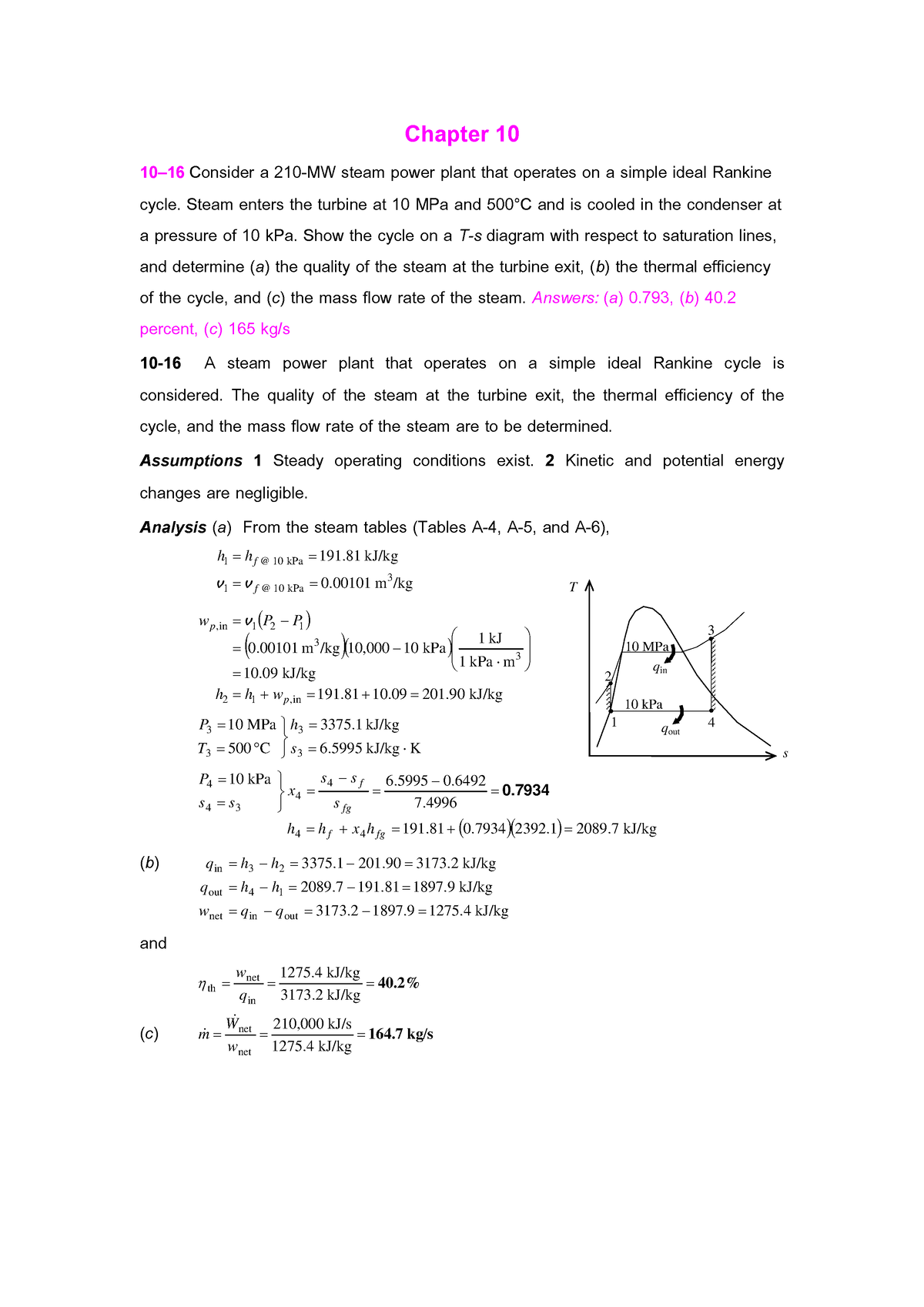 425202 Solution Week 10-11 - Chapter 10 10–16 Consider A 210-MW Steam ...