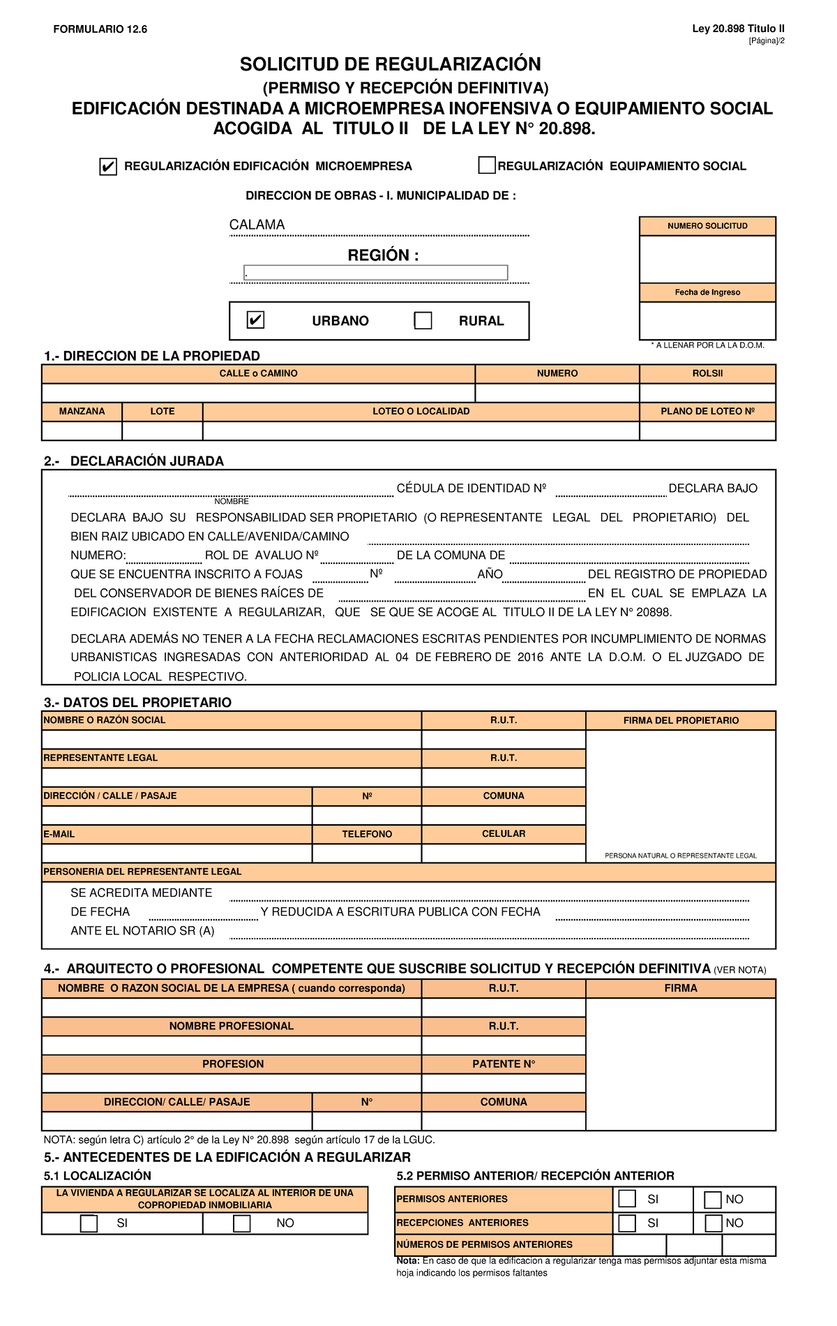 Solicitud De Regularizacion Microempresa O Equipamiento Social