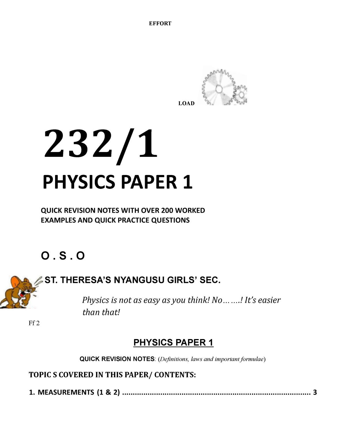 Physics P1 Summarised Notes 1 Effort Load 232 Physics Paper 1 Quick Revision Notes With Over