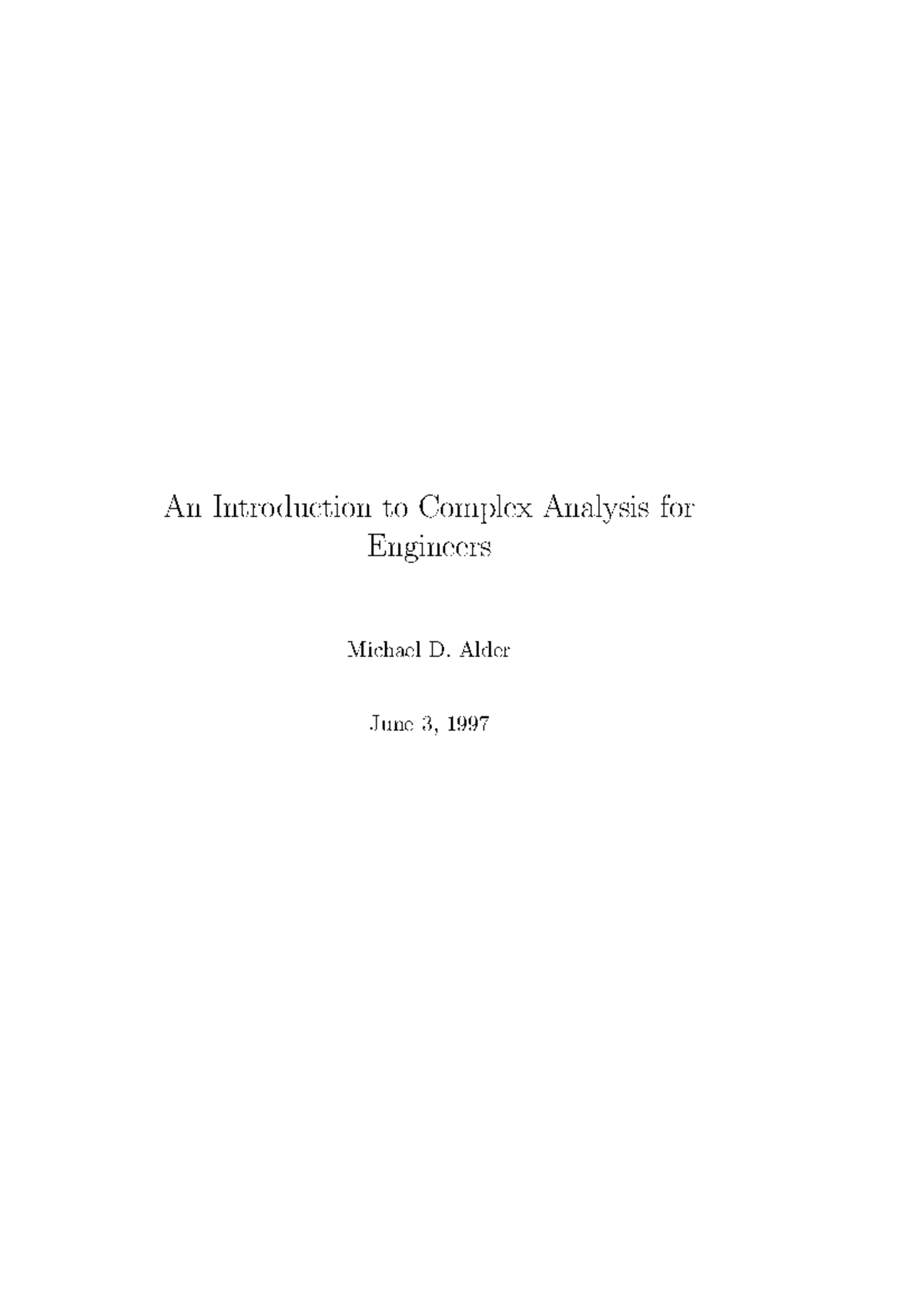 An Introduction To Complex Analysis ...