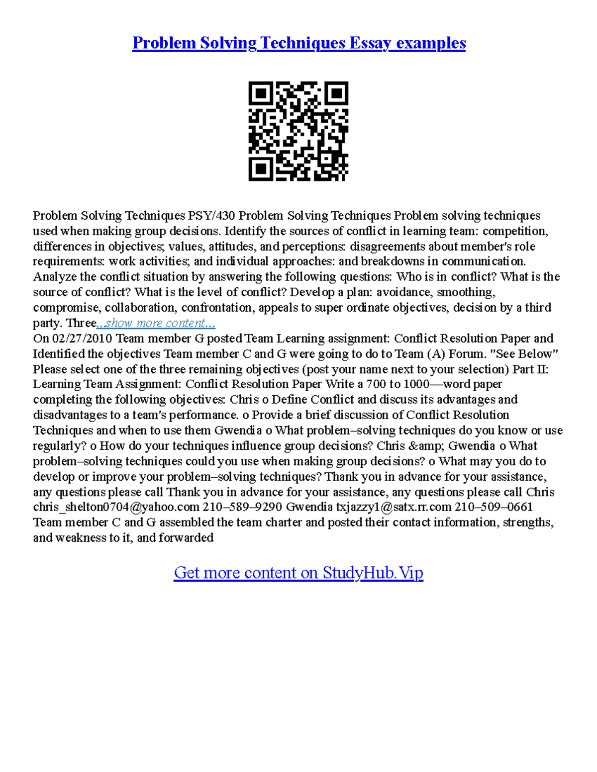 Problem And Solution Essay Examples - Problem Solving Techniques Essay ...