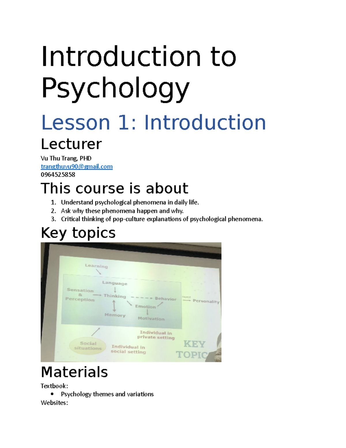 Introduction to Psychology - Introduction to Psychology Lesson 1 ...