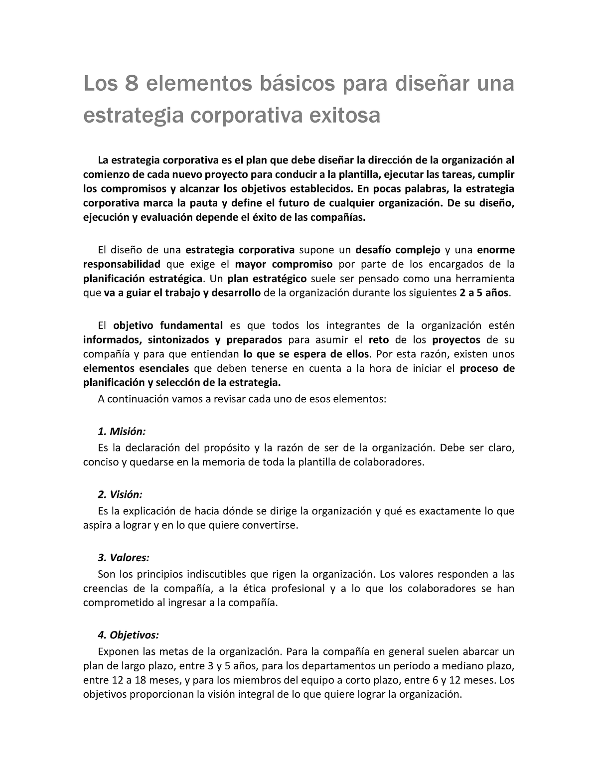 Los 8 Elementos Básicos Para Una Estrategia Exitosa - Los 8 Elementos B ...