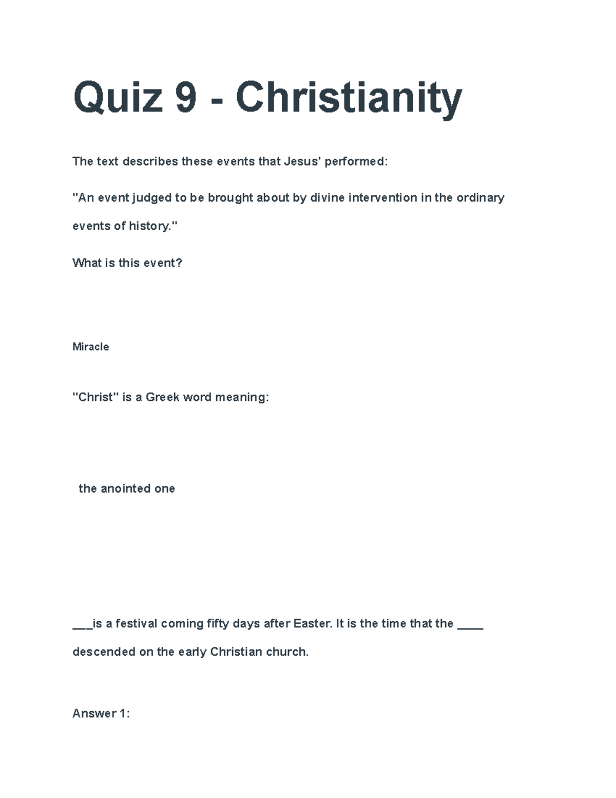 Lecture notes 9 - Christianity - Google Docs - Quiz 9 - Christianity ...