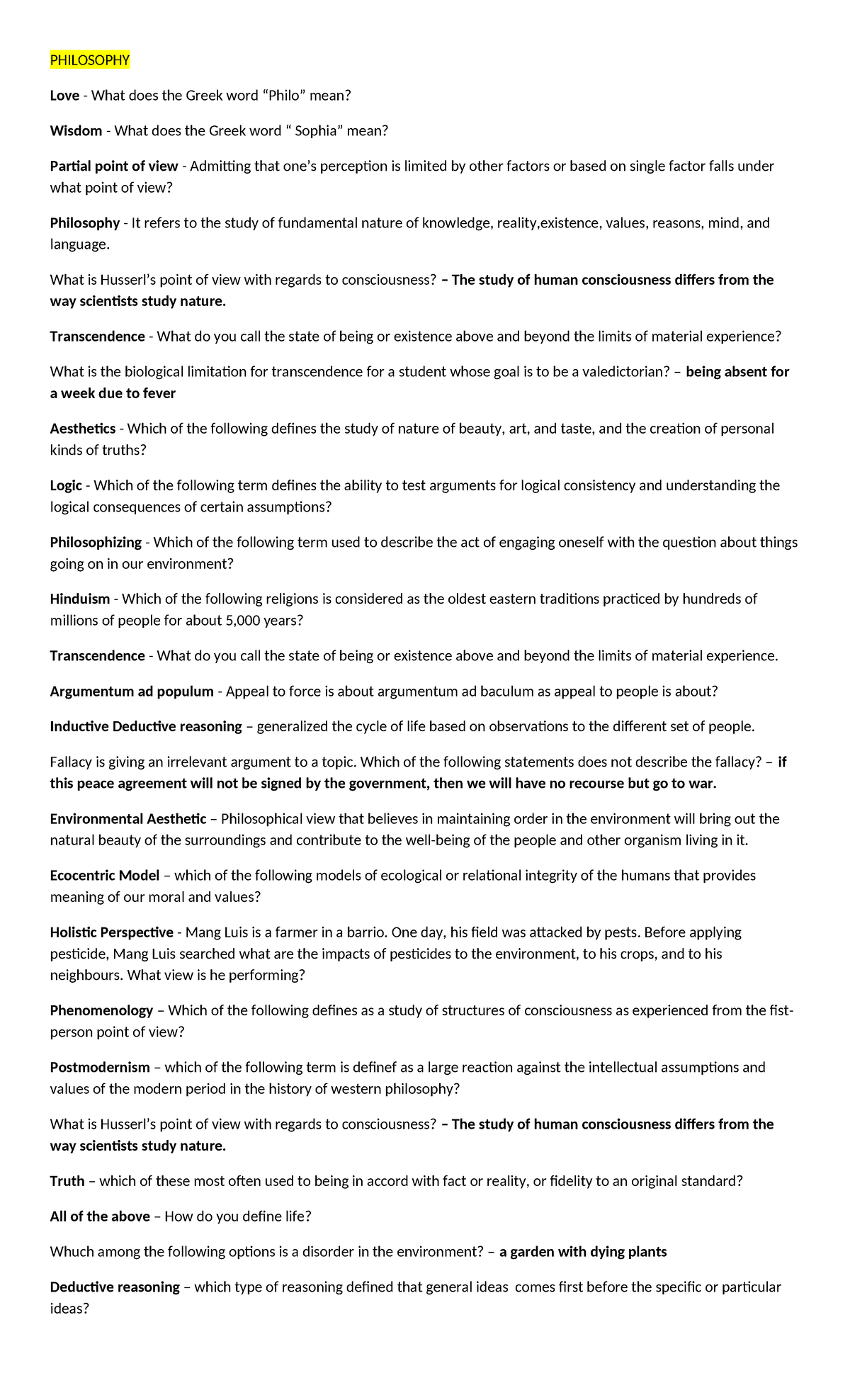 Philosophy lecture notes/reviewers PHILOSOPHY Love What does the