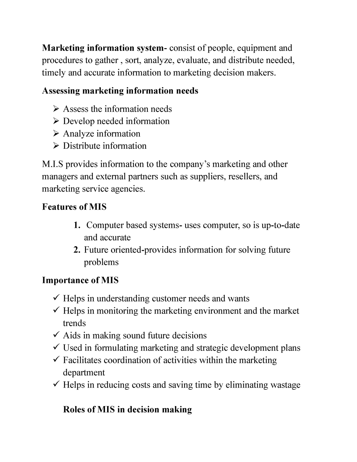 Marketing Information System Presentation - Marketing Information System-  Consist Of People, - Studocu