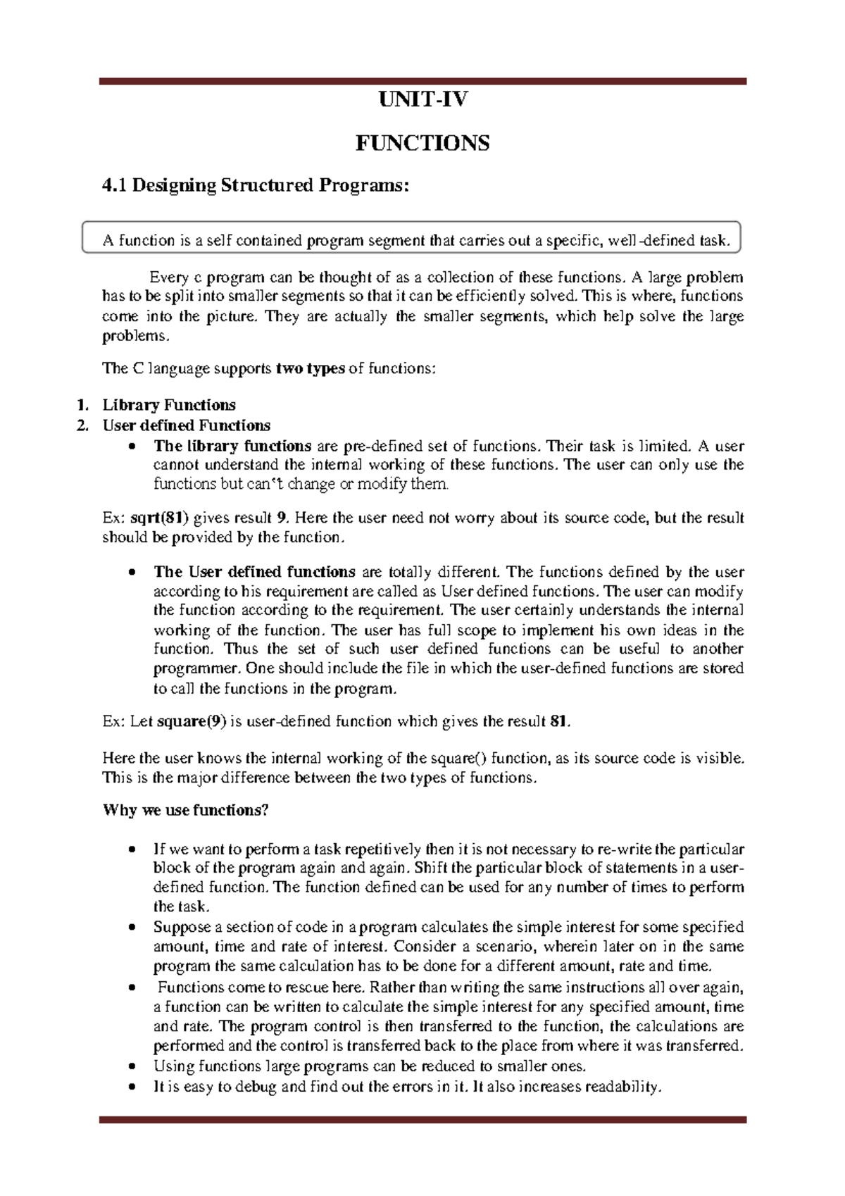 Unit-4 - functions concepts in PPS - UNIT-IV FUNCTIONS 4 Designing ...