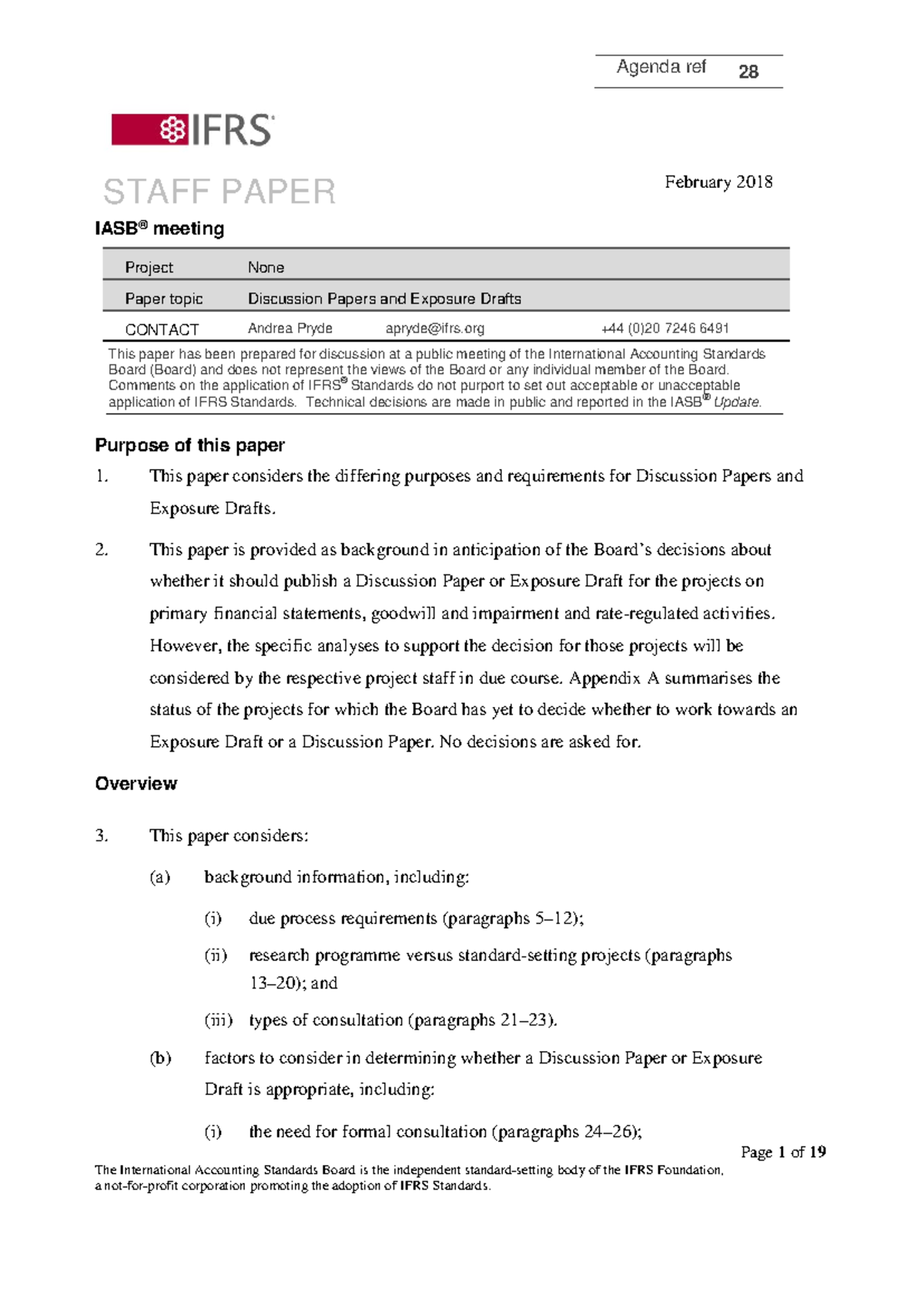 Ap28 exposure drafts discussion papers Page 1 of 19 STAFF PAPER