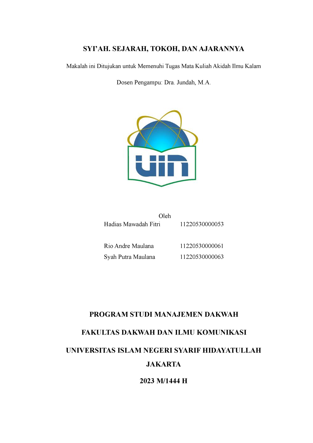 Makalah Syi'ah. Sejarah, Tokoh, Dan Ajarannya - SYI’AH. SEJARAH, TOKOH ...