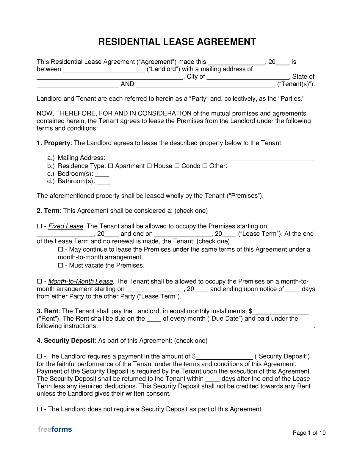 Residential Lease Agreement Template - Residential Lease Agreement This 