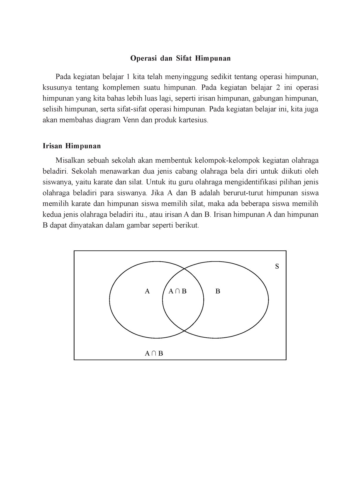 Operasi Dan Sifat Himpunan - S A A ∩ B B A ∩ B Operasi Dan Sifat ...