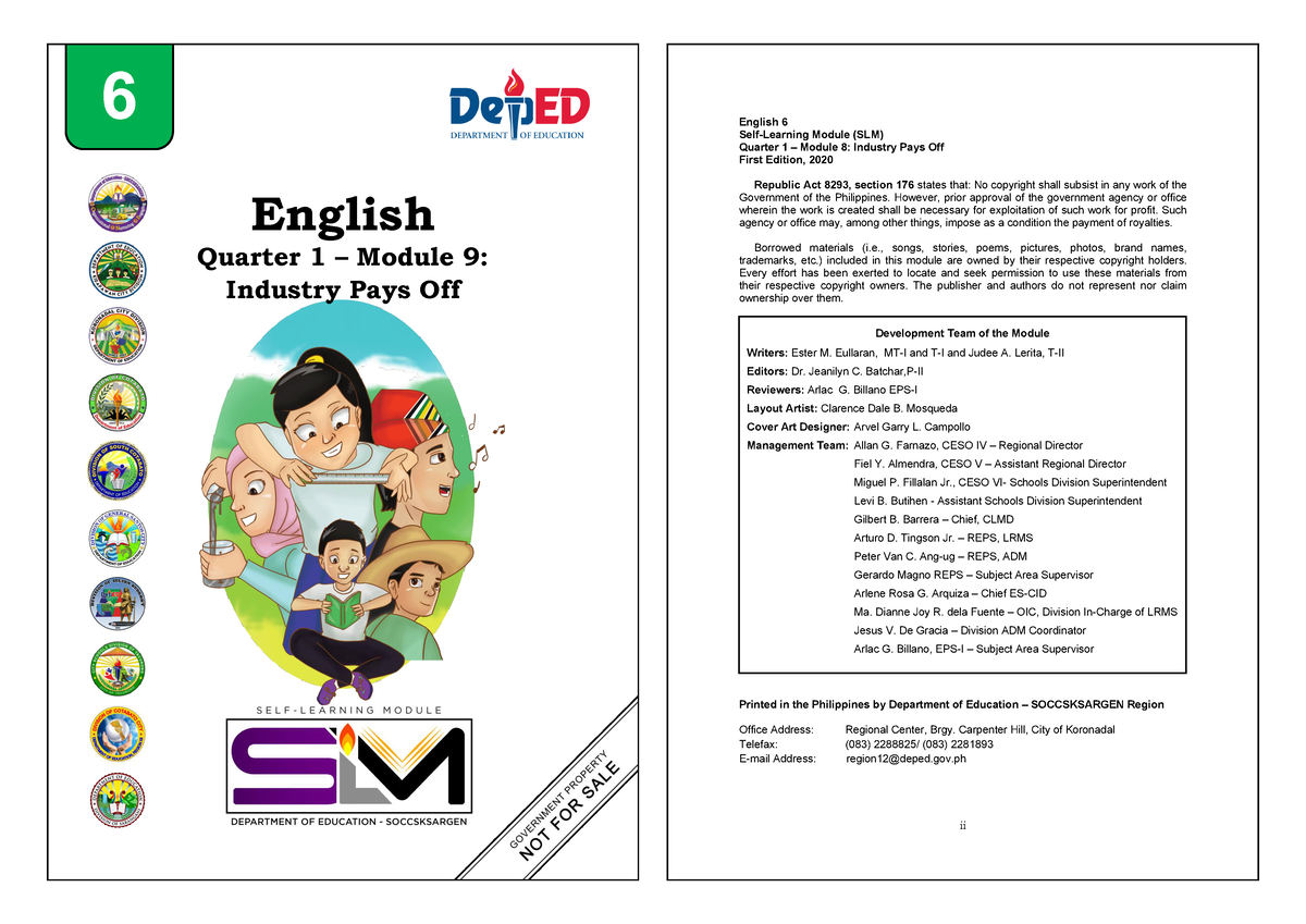 English 6 Self Learning Module English Quarter 1 Module 9 Industry Pays Off 6 Ii English 6 3613
